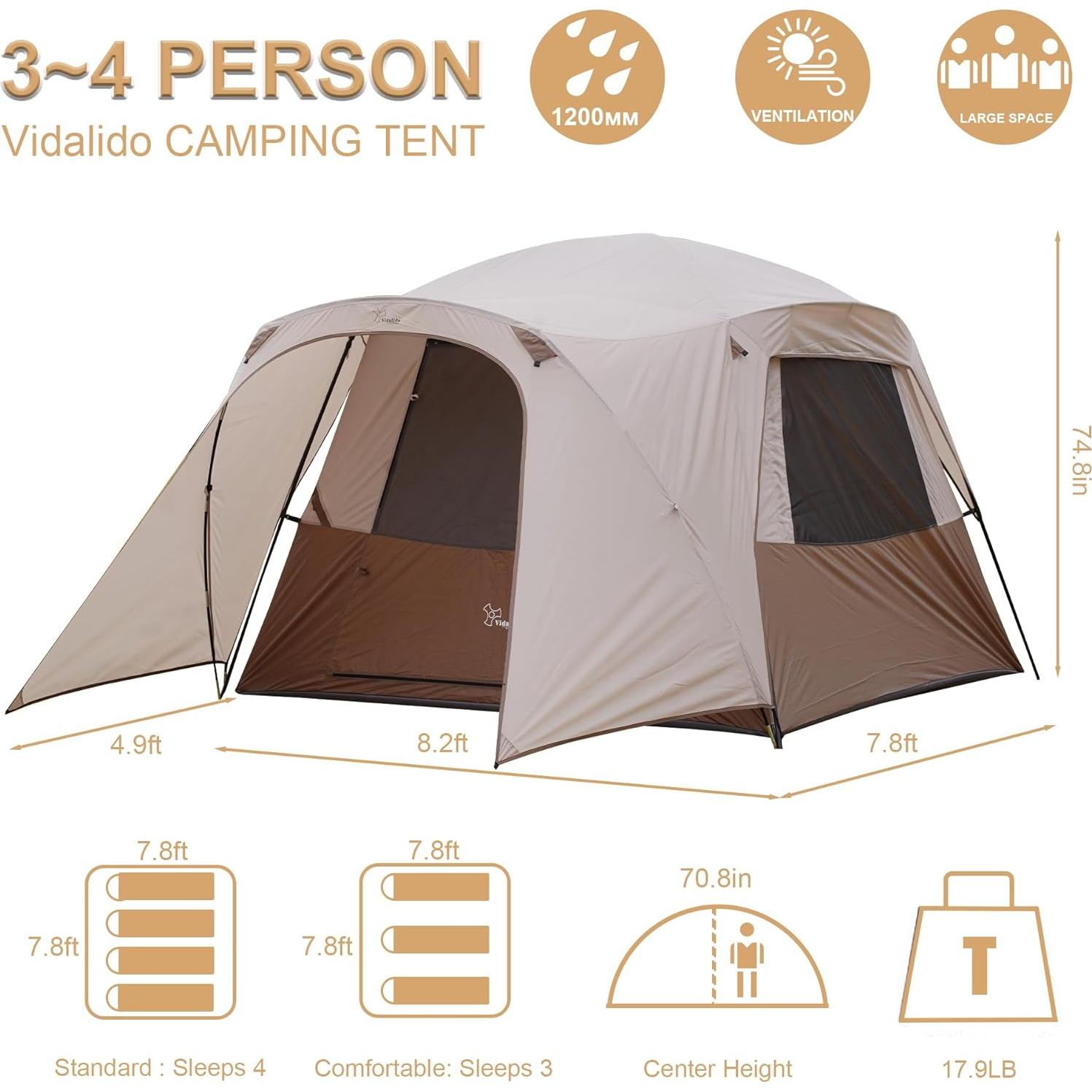 Carpa Familiar Vidalido para 3-4 Personas Impermeable 2.4x2.4m