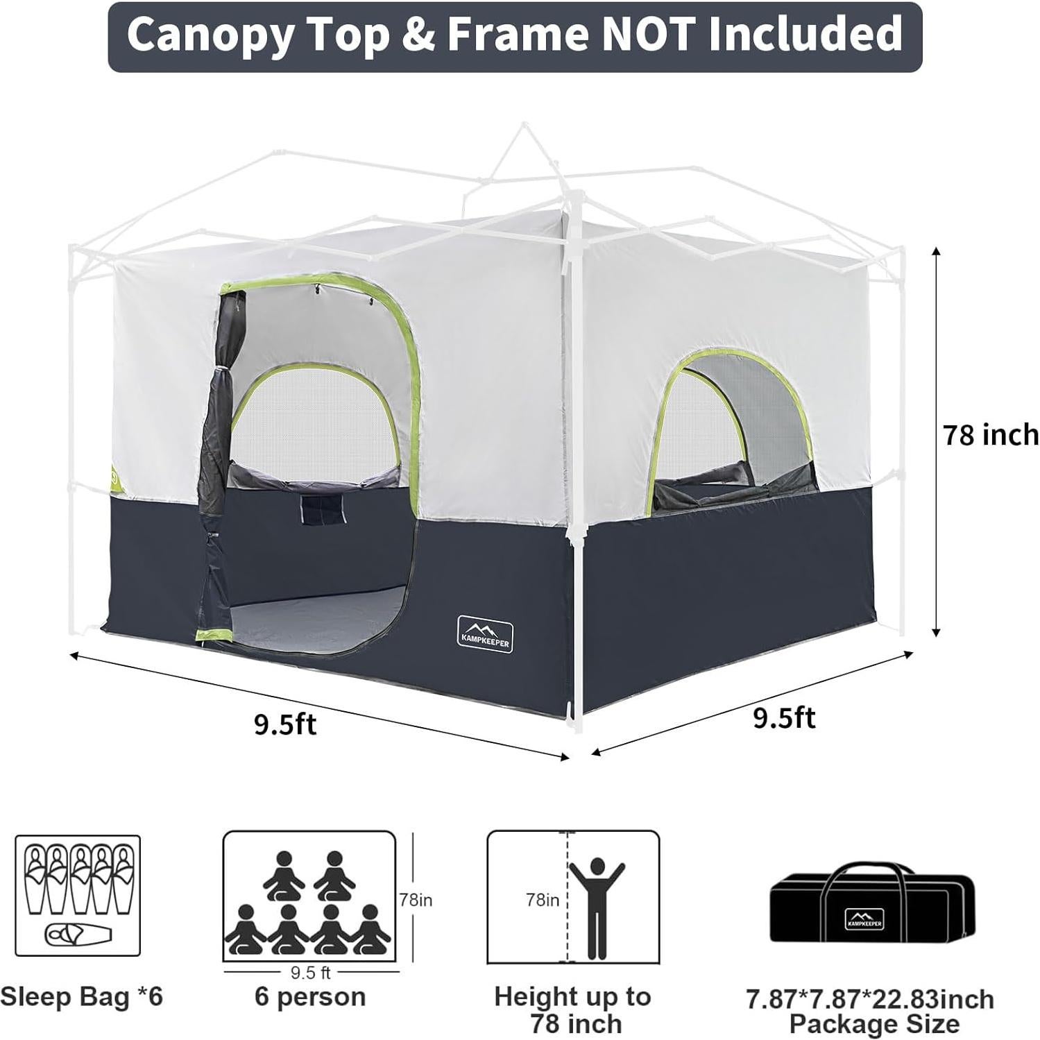 KAMPKEEPER Camping Inner Tent for Pop Up Canopy Converts 10'x10' Straight Leg Canopy into Camping TentFully Vented Roof, Black