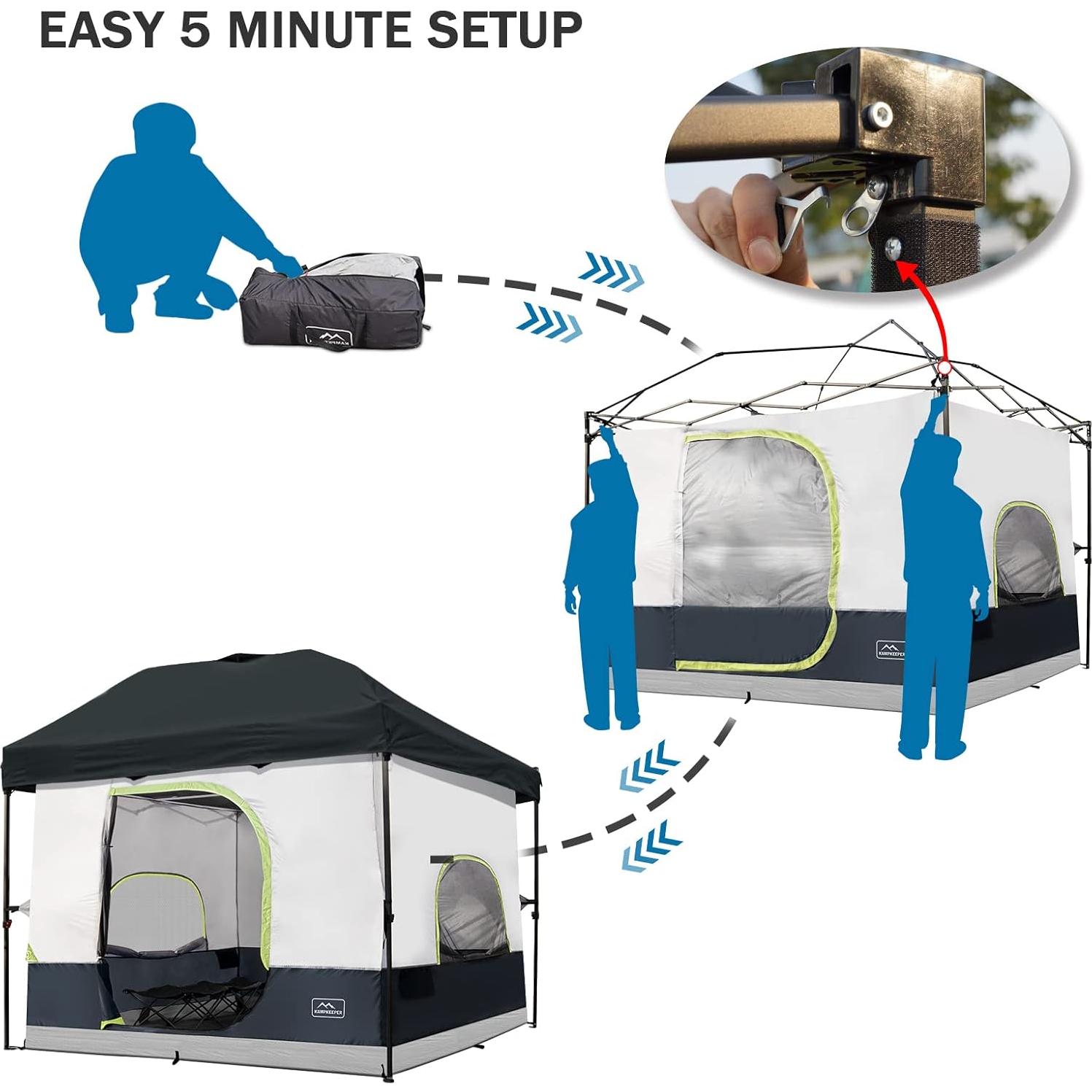 KAMPKEEPER Camping Inner Tent for Pop Up Canopy Converts 10'x10' Straight Leg Canopy into Camping TentFully Vented Roof, Black