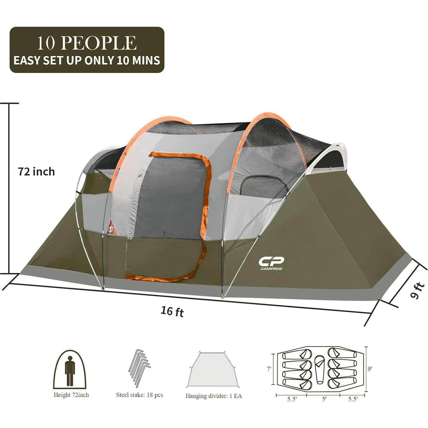 Tienda de Camping CAMPROS CP para 10 Personas Impermeable