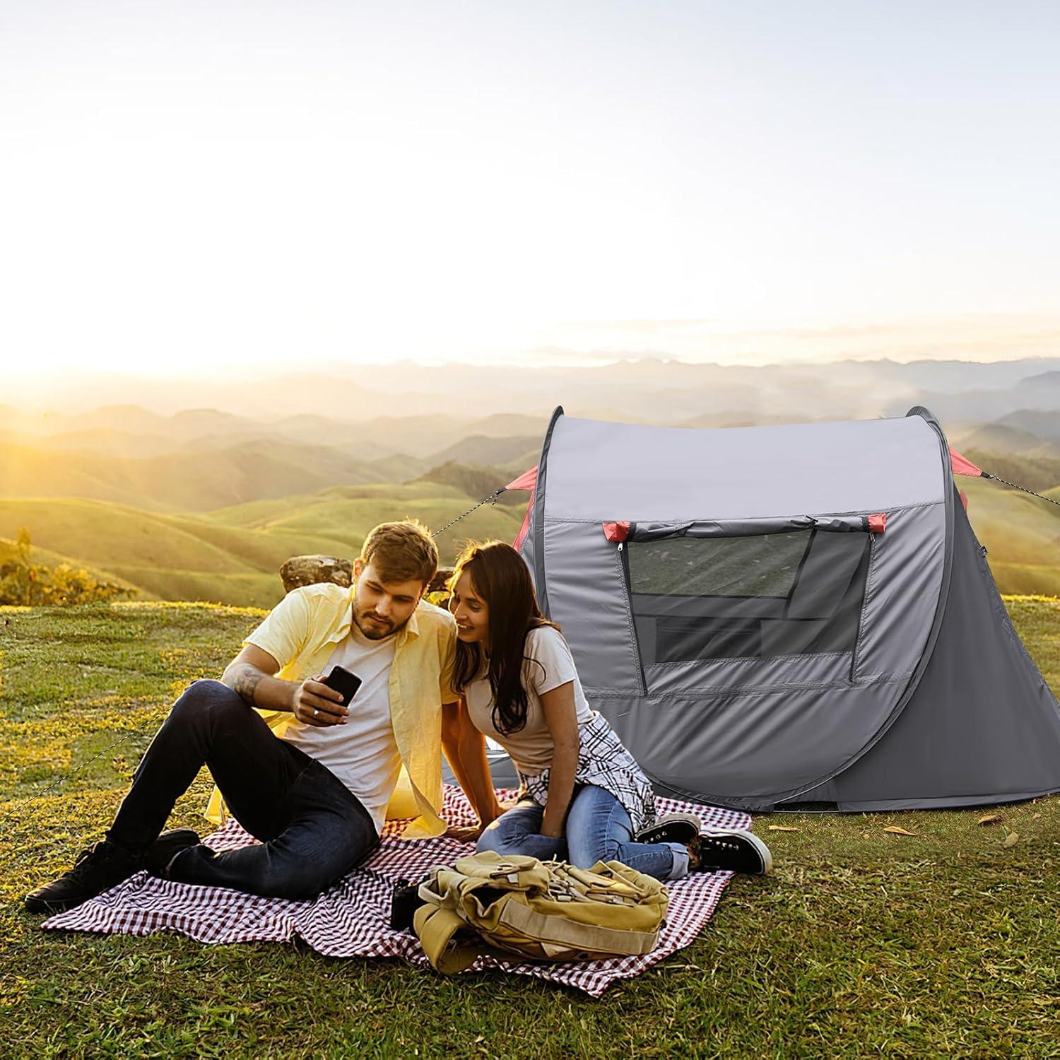 Tienda Pop-Up Unp para 2 Personas, Camping y Playa, Gris