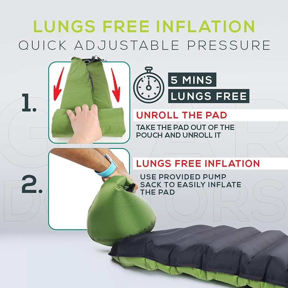 ApolloAir 5.2 R-Value [17oz] Ultralight Insulated Inflatable Camping Sleeping Pad — Backpacking Sleeping Pad — Camping Mattress Compact Lightweight for Hiking—Air Mattress for Backpacking