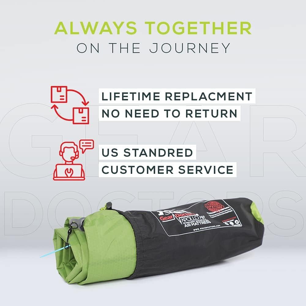 ApolloAir 5.2 R-Value [17oz] Ultralight Insulated Inflatable Camping Sleeping Pad — Backpacking Sleeping Pad — Camping Mattress Compact Lightweight for Hiking—Air Mattress for Backpacking