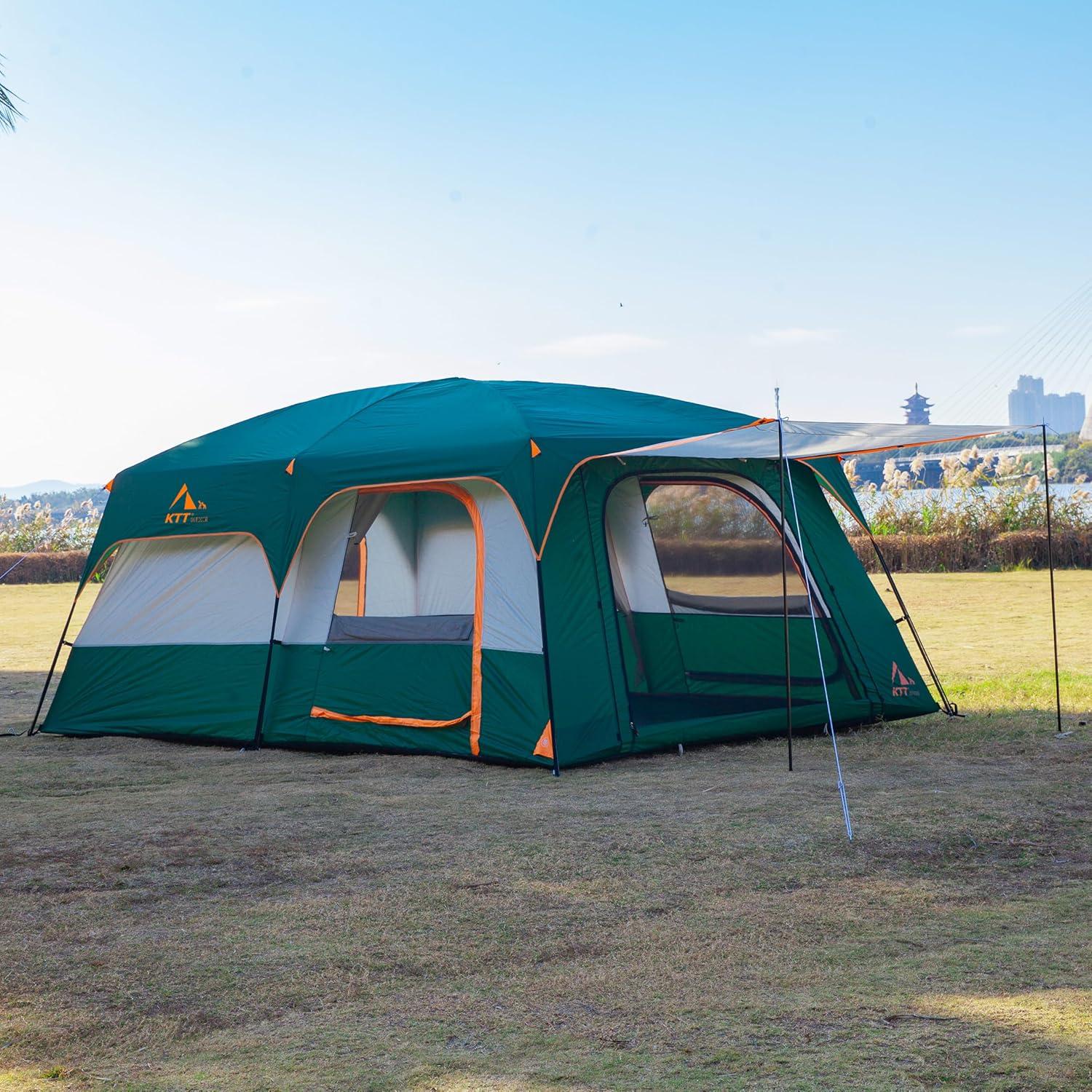 Carpa KTT Extra Grande para 14 Personas, Impermeable, 2 Habitaciones
