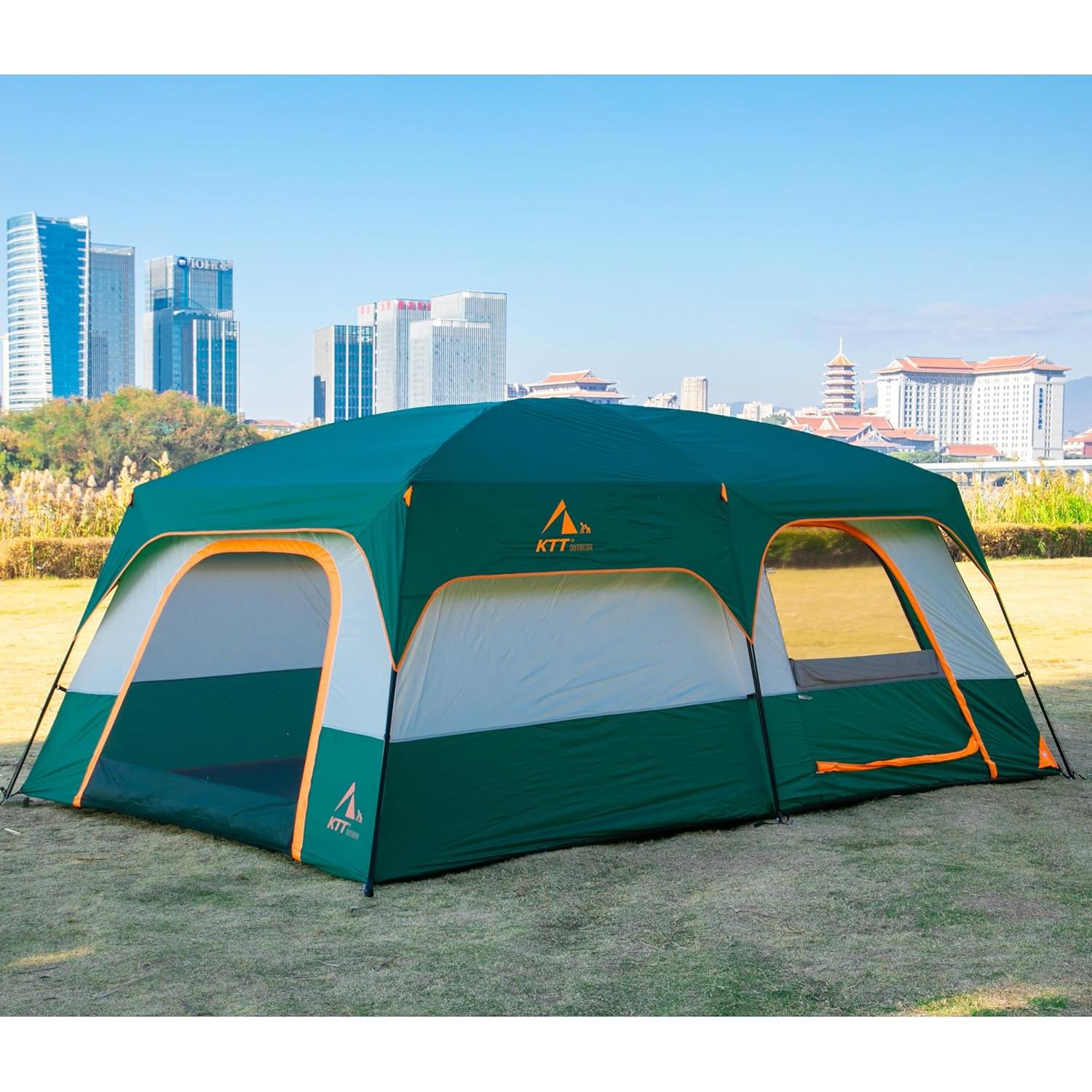 Carpa KTT Extra Grande para 14 Personas, Impermeable, 2 Habitaciones