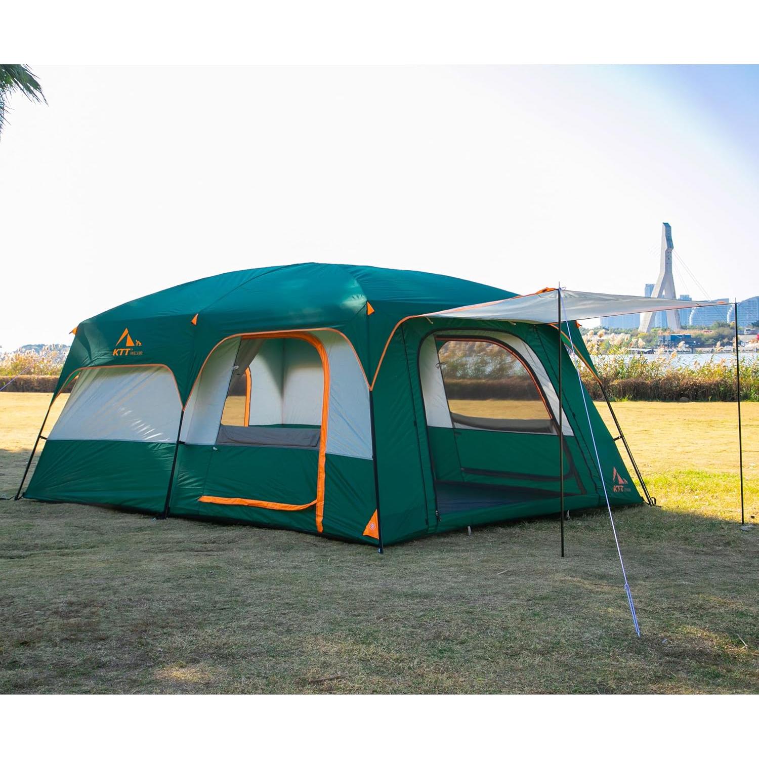 Carpa KTT Extra Grande para 14 Personas, Impermeable, 2 Habitaciones