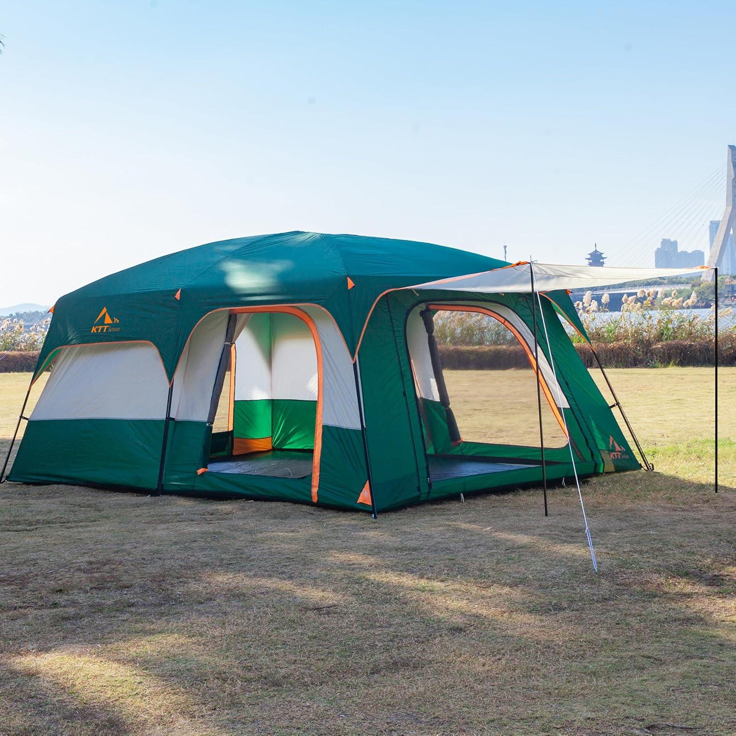 Carpa KTT Extra Grande para 14 Personas, Impermeable, 2 Habitaciones