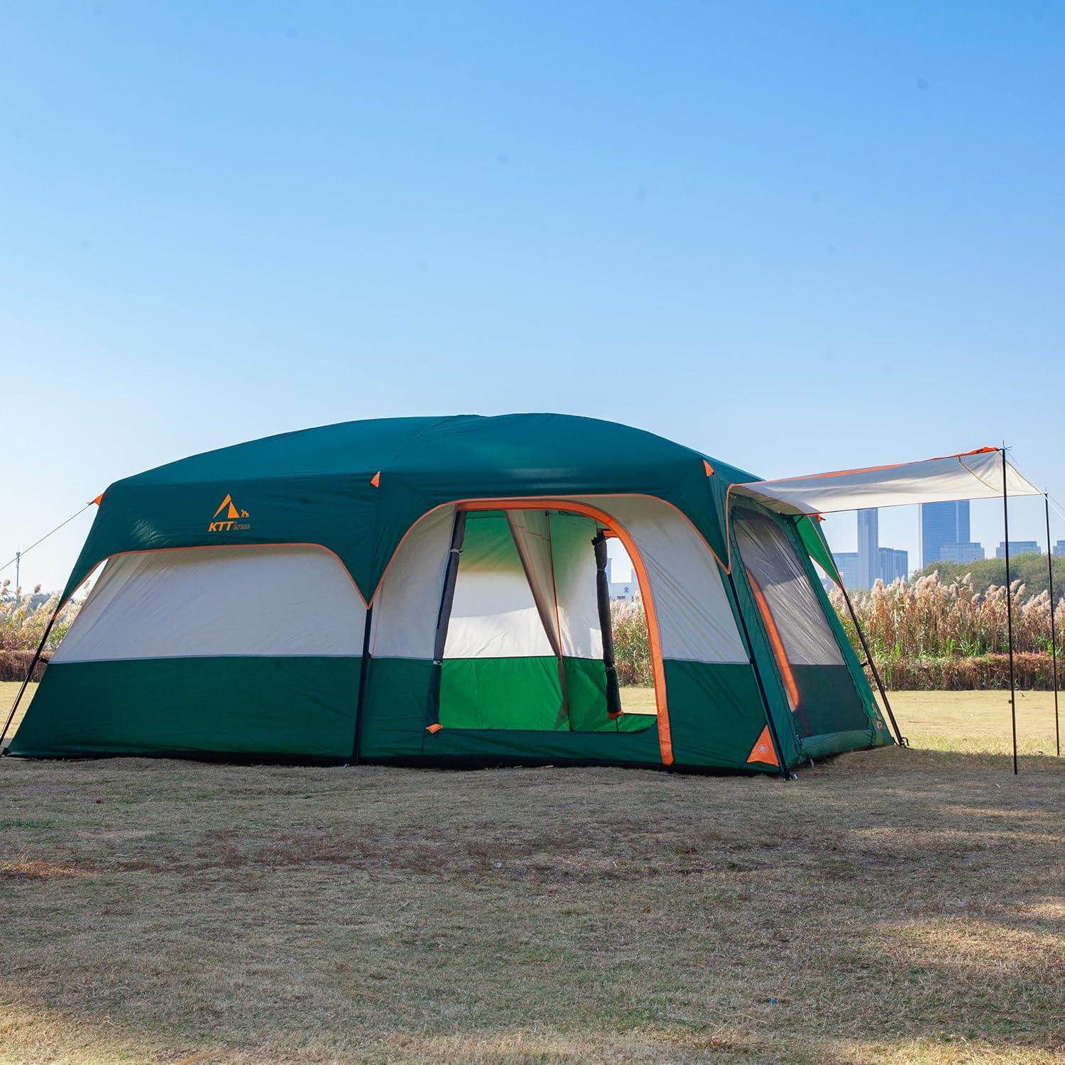 Carpa KTT Extra Grande para 14 Personas, Impermeable, 2 Habitaciones
