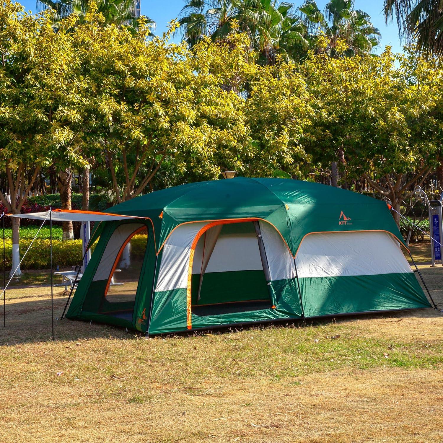 Carpa KTT Extra Grande para 14 Personas, Impermeable, 2 Habitaciones