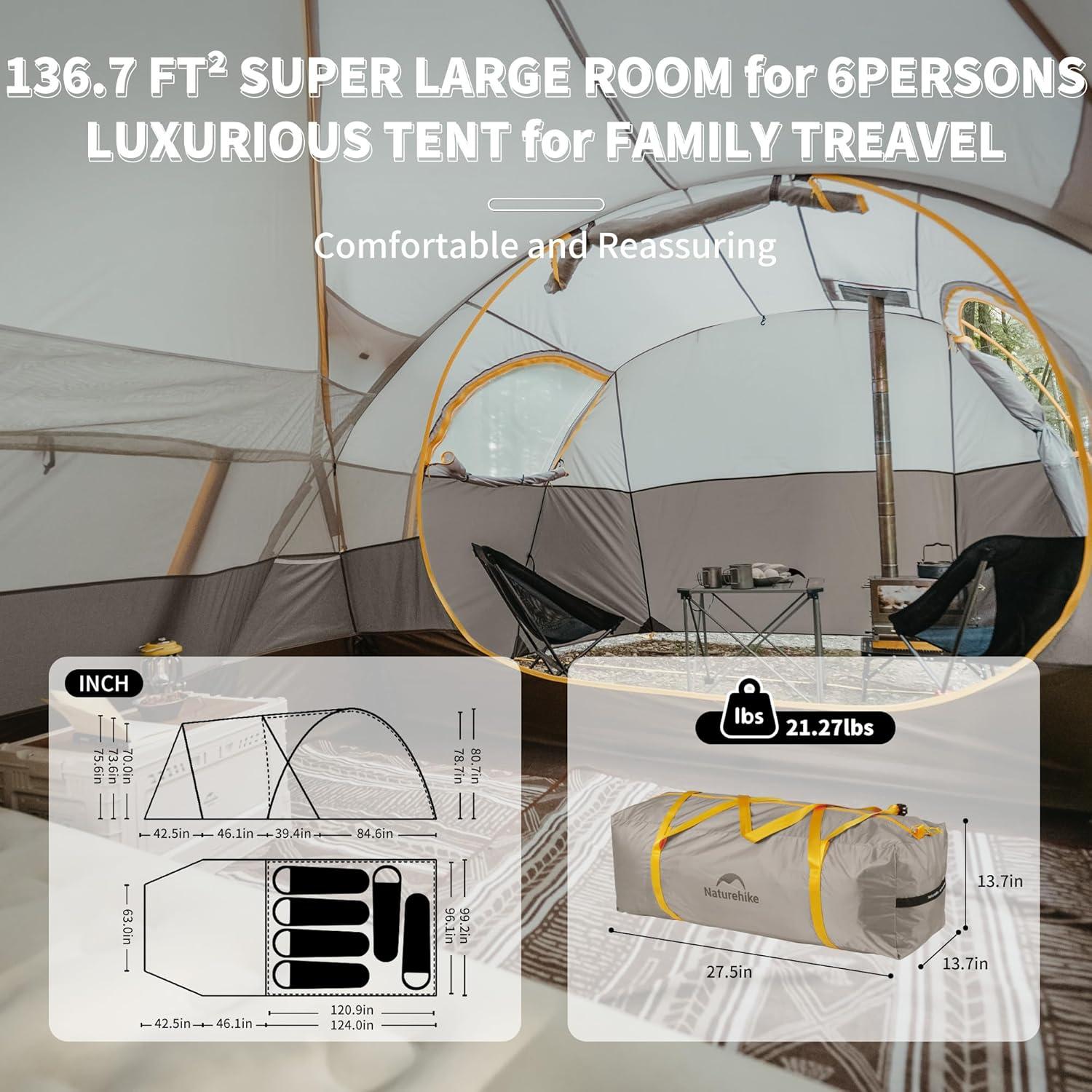 Carpa Naturehike Kota para 4 Personas Doble Capa Impermeable