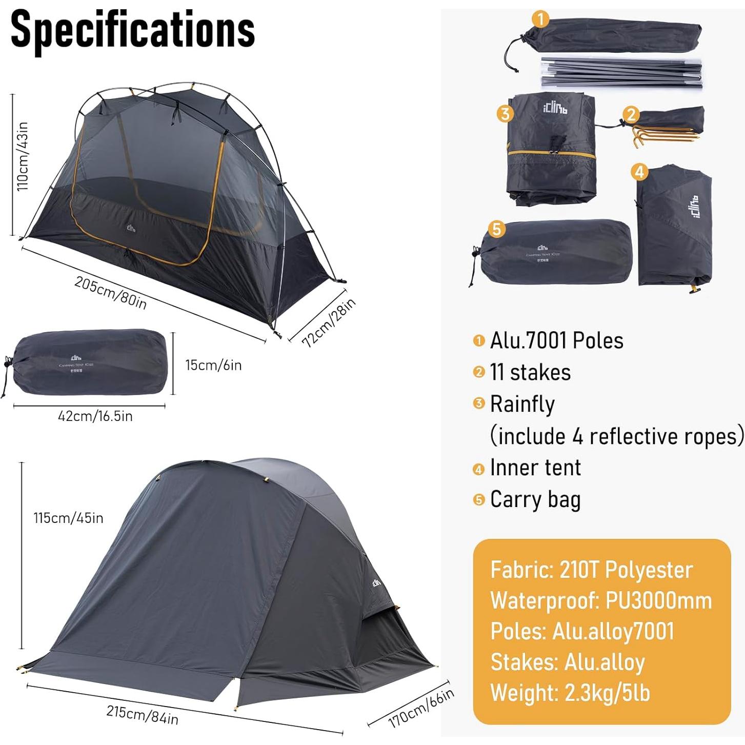 Tienda de Camping iClimb IC122 Ultraligera 1 Persona Impermeable