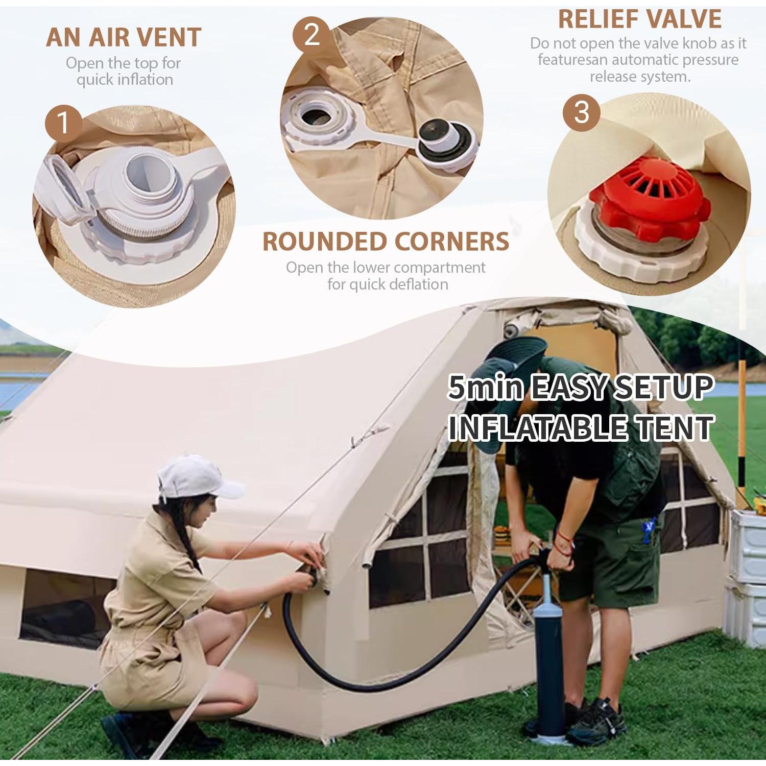 Carpa Inflable SENLEETO B3-Tent para 4-6 Personas Beige