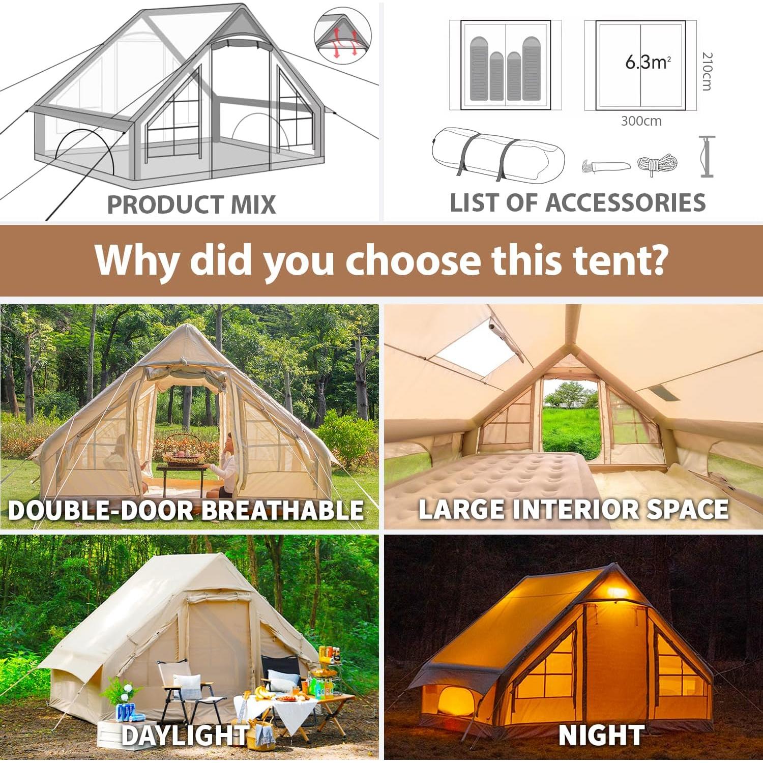 Carpa Inflable SENLEETO B3-Tent para 4-6 Personas Beige