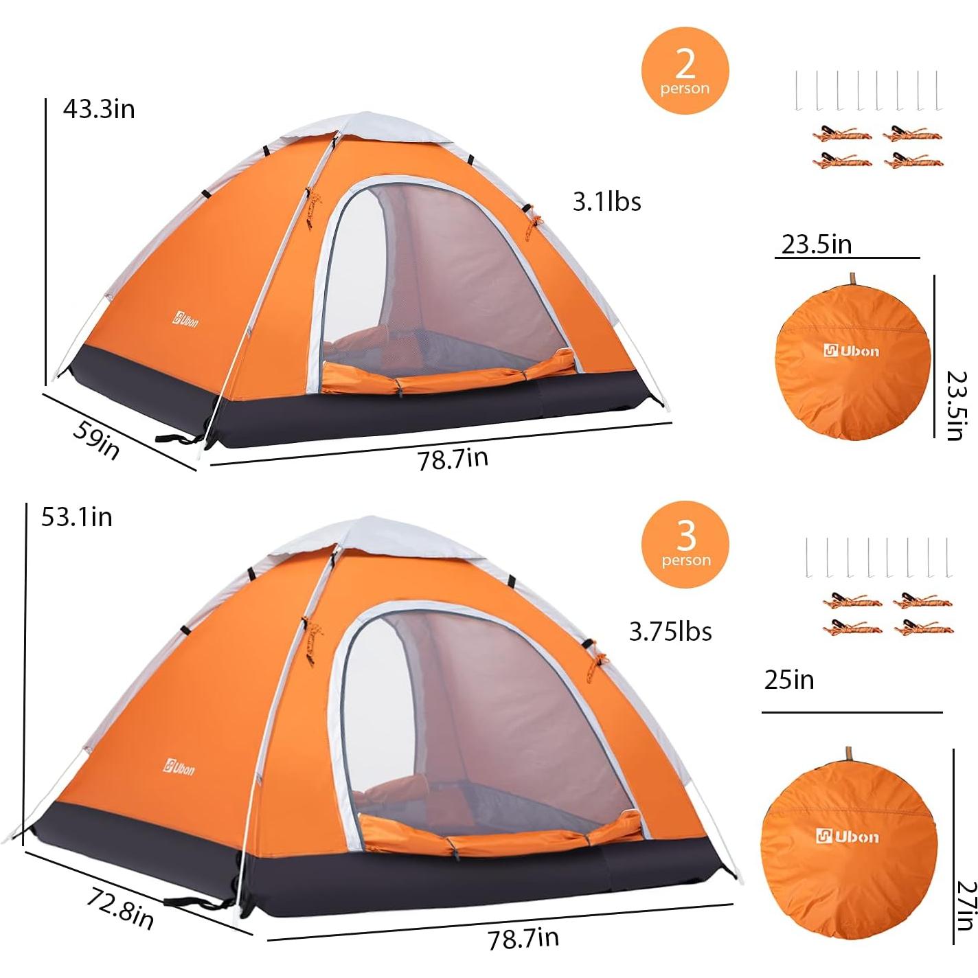 Carpa Instantánea Ubon para 2-3 Personas, Naranja, 1.4 kg