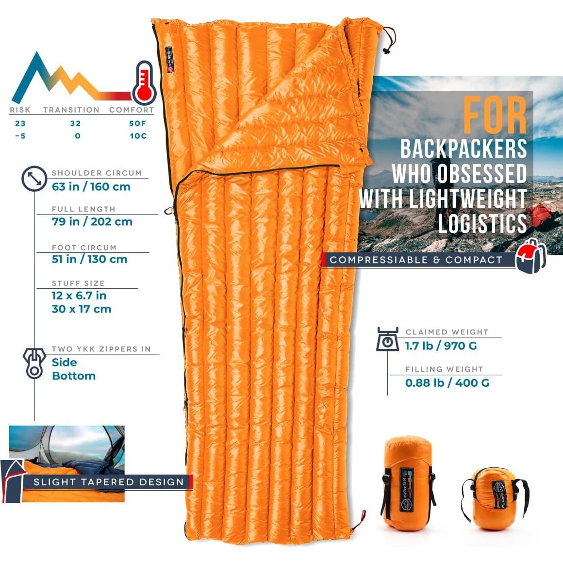 Saco de Dormir ZOOOBELIVES Alplive T400 0-10°C 765g