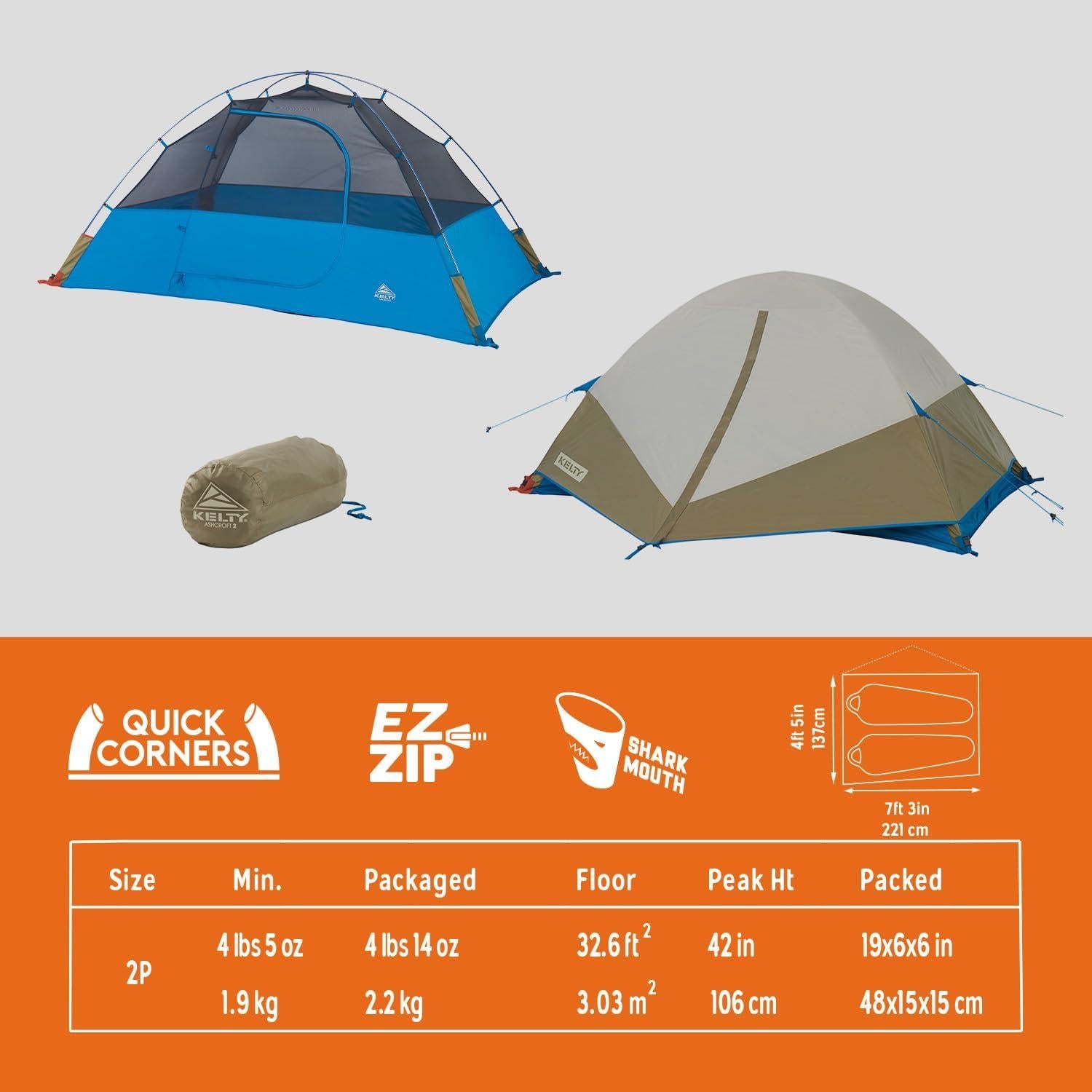 Tienda de Camping Kelty Ashcroft 1P Azul - Lluvia Completa