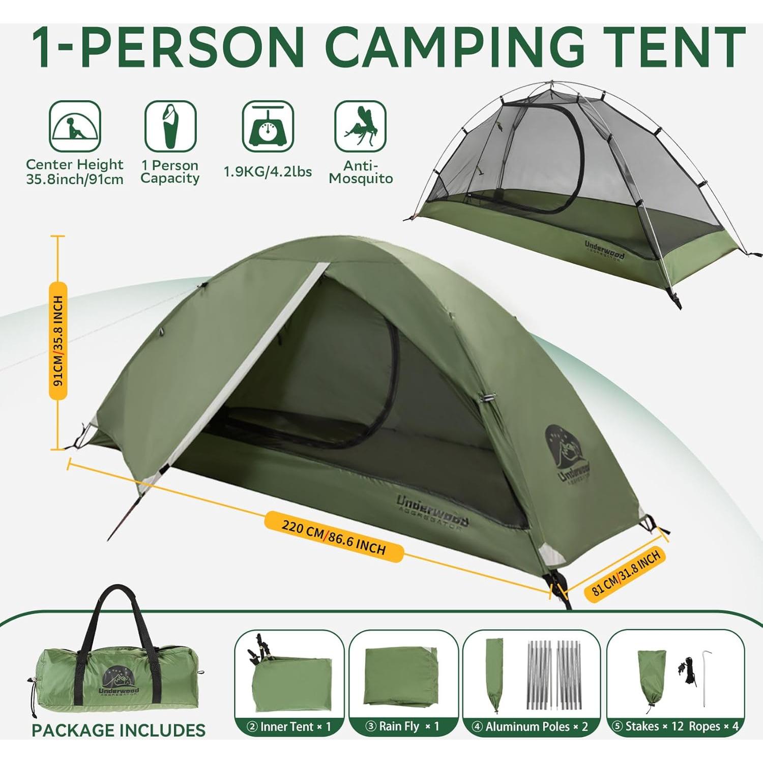 Tienda de Camping Ultraligera Underwood para 1 Persona 3 Temporadas