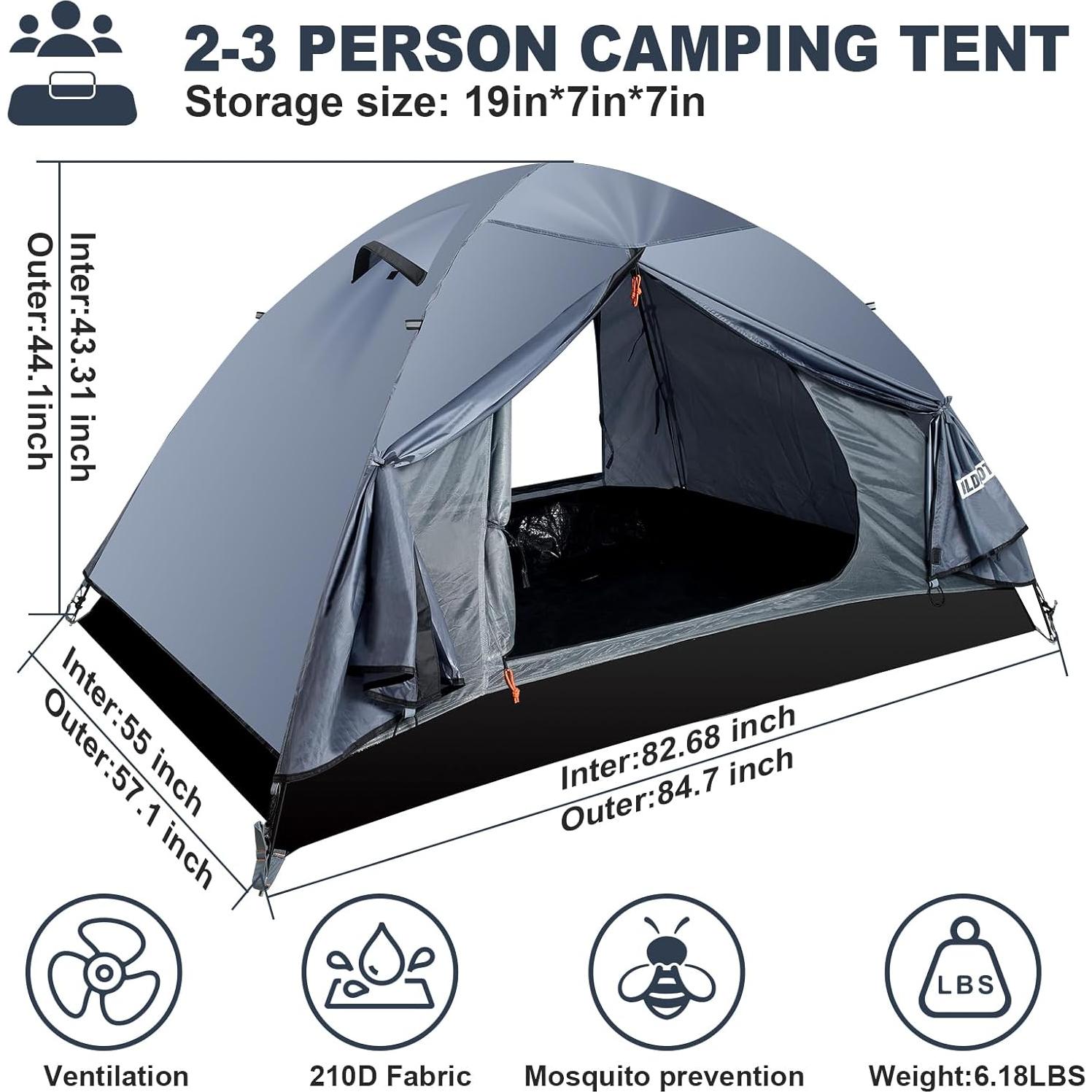 Tienda de Camping WILDROOTS AMZ-TENT-MT001GR para 2 Personas