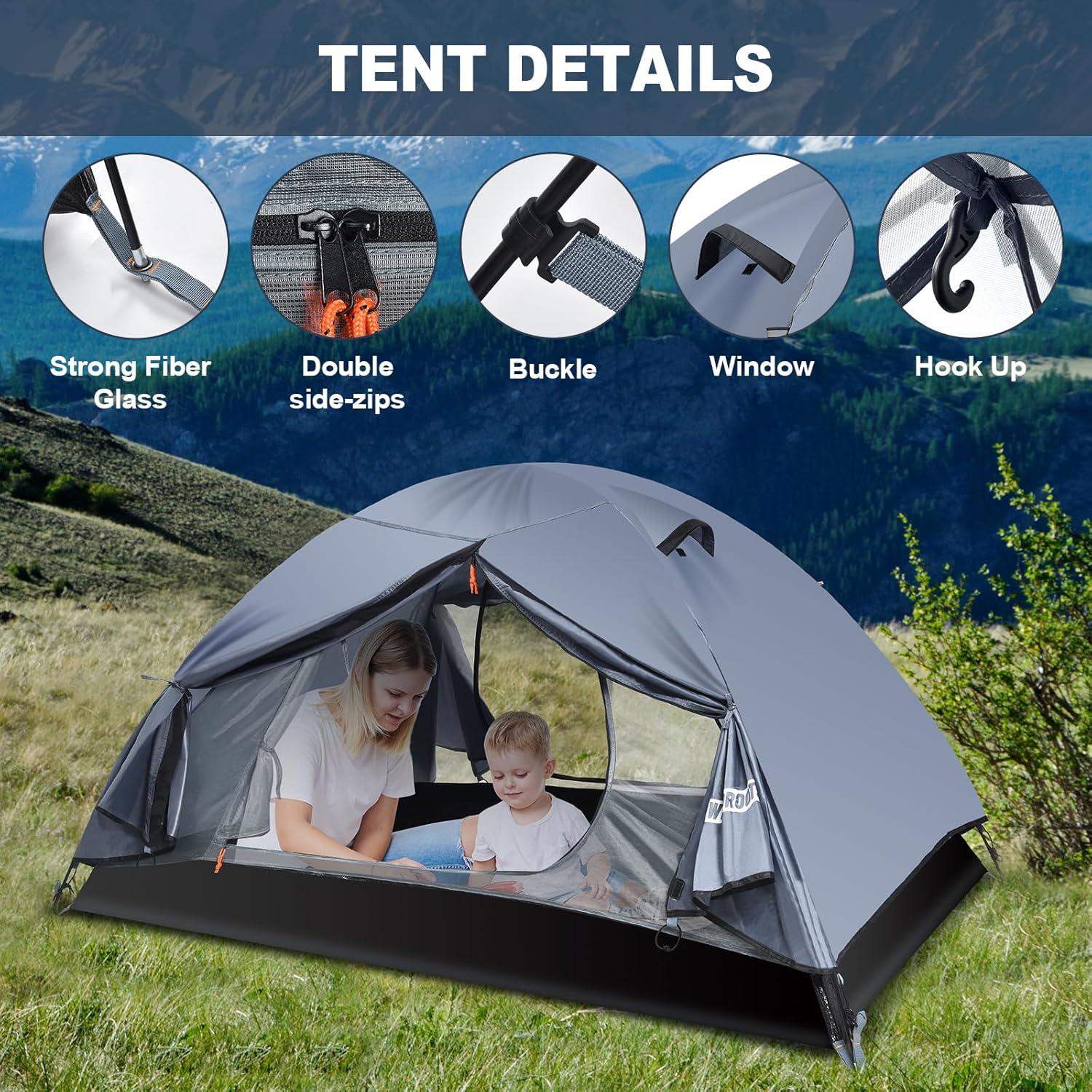 Tienda de Camping WILDROOTS AMZ-TENT-MT001GR para 2 Personas