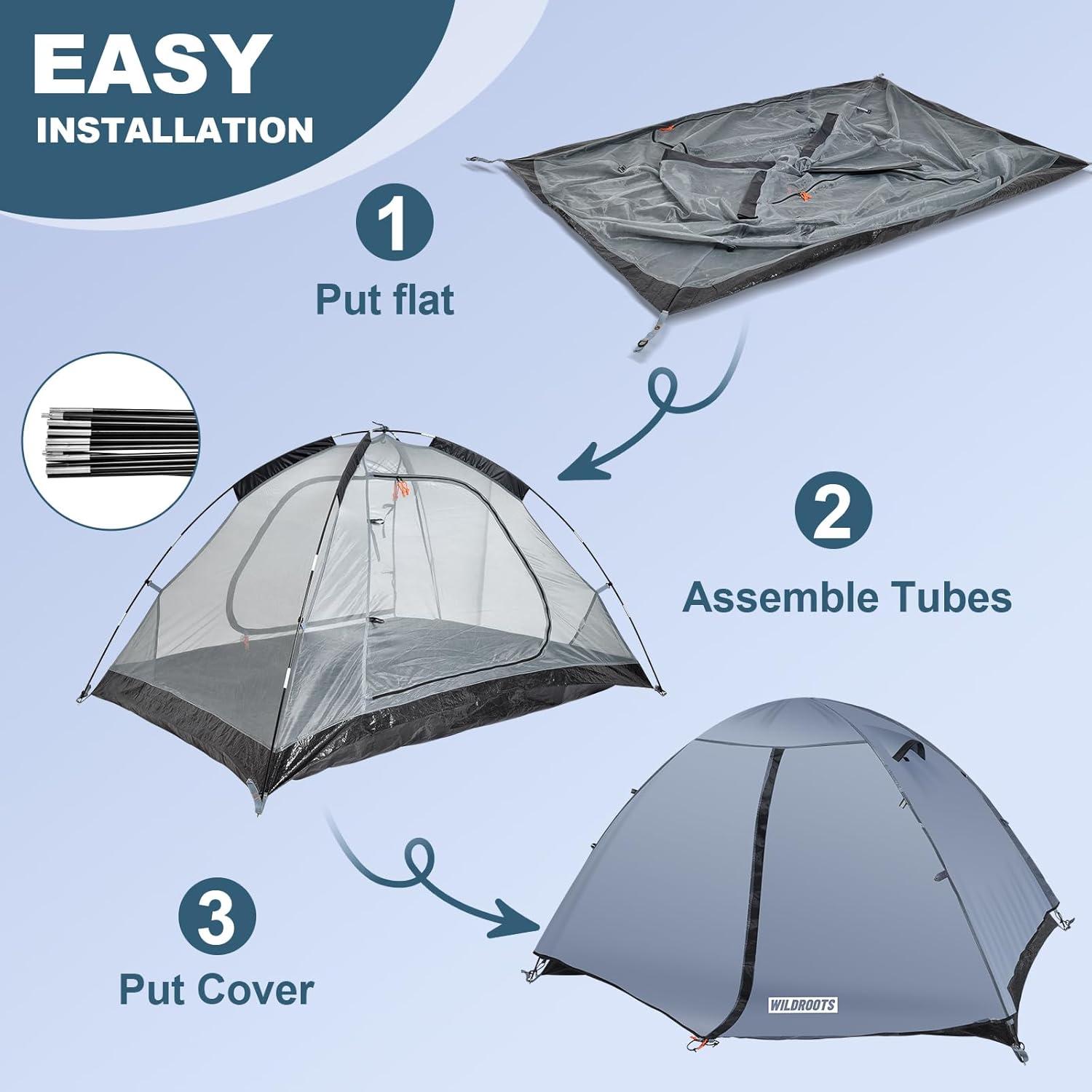 Tienda de Camping WILDROOTS AMZ-TENT-MT001GR para 2 Personas