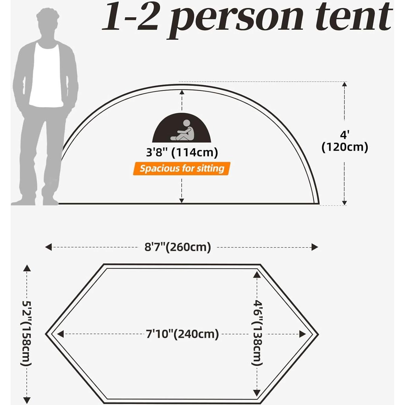 Tienda de Camping Forceatt para 1 Persona, 3 Temporadas, Verde