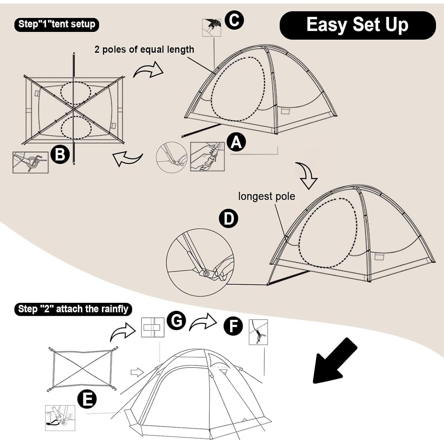 Tienda de Camping Camppal para 2 Personas Impermeable 4 Estaciones