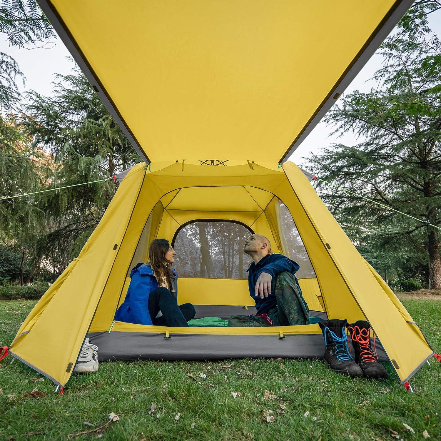 Tienda de Camping KAZOO Saturn 3 Personas Impermeable Amarillo