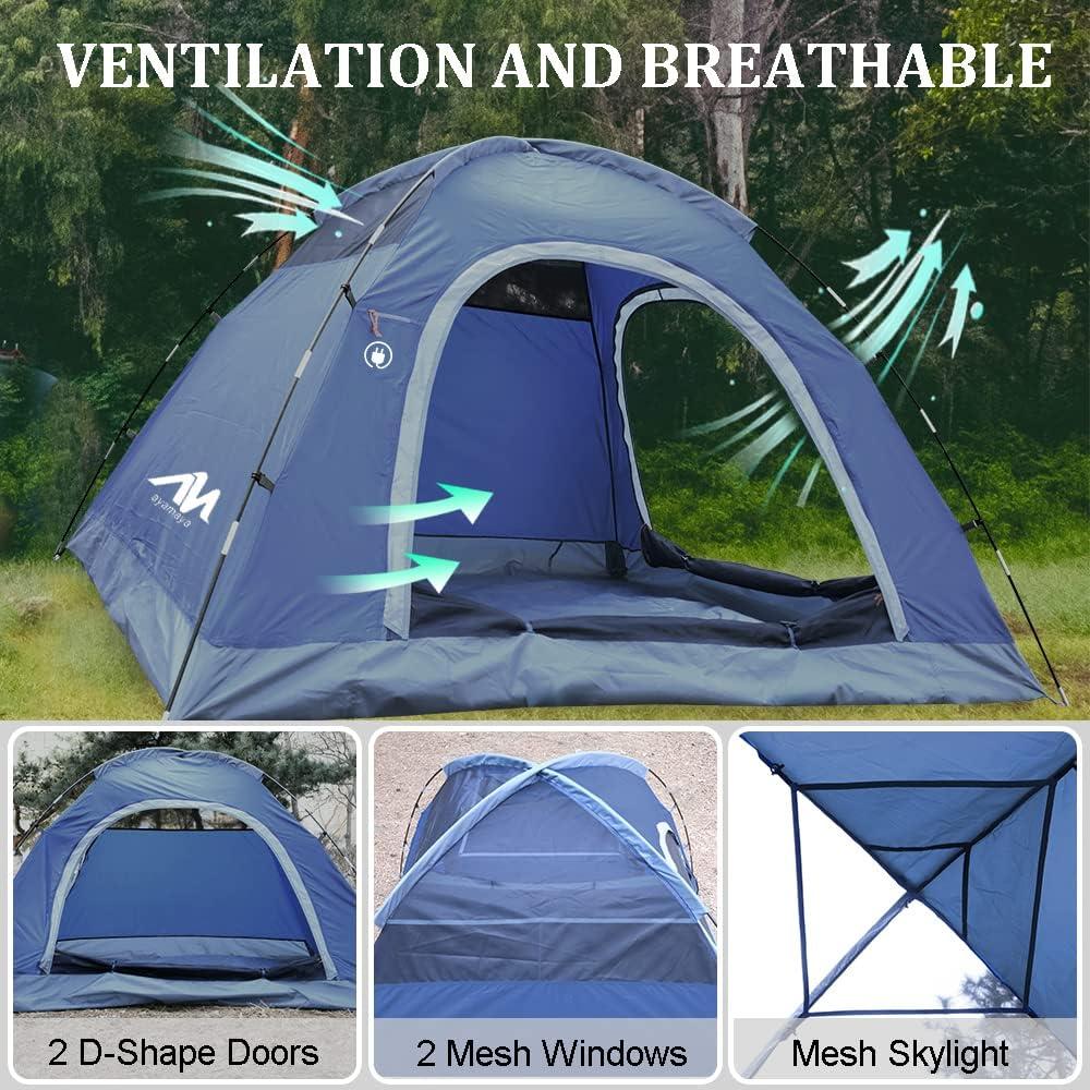 2-3 Person Tents for Camping - AYAMAYA Outdoor Waterproof Dome Family Tents with Removable Rainfly, Breathable with 2 Doors & 2 Large Mesh Windows - Easy Set Up for Backpacking, Hiking, Travelling