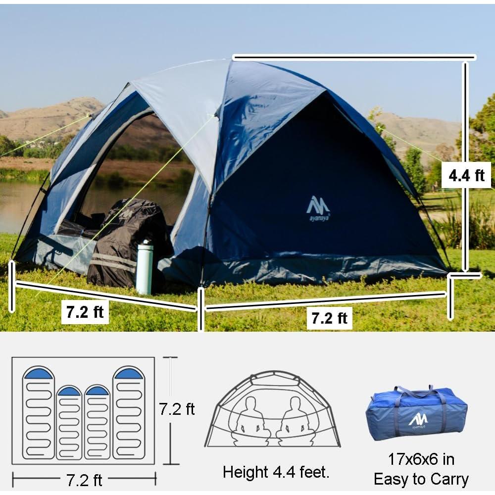 2-3 Person Tents for Camping - AYAMAYA Outdoor Waterproof Dome Family Tents with Removable Rainfly, Breathable with 2 Doors & 2 Large Mesh Windows - Easy Set Up for Backpacking, Hiking, Travelling