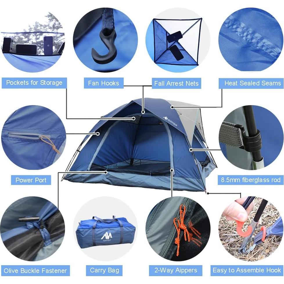 2-3 Person Tents for Camping - AYAMAYA Outdoor Waterproof Dome Family Tents with Removable Rainfly, Breathable with 2 Doors & 2 Large Mesh Windows - Easy Set Up for Backpacking, Hiking, Travelling