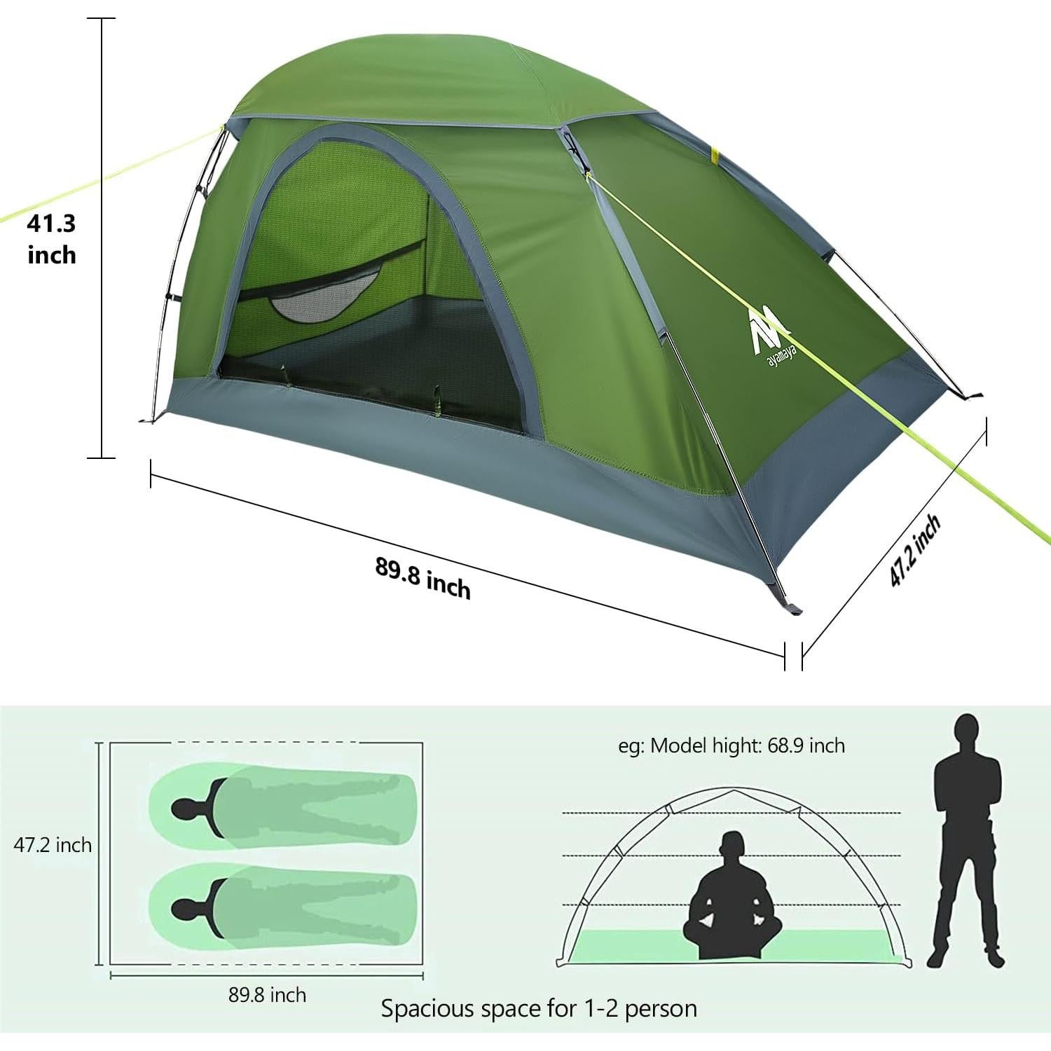 Tienda de Camping AYAMAYA para 1 Persona Impermeable Verde
