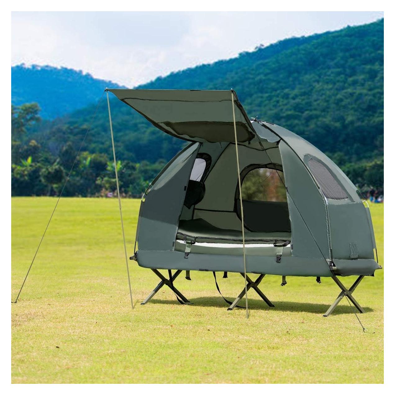 Cama Plegable para Camping LDAILY con Saco de Dormir y Colchón Inflable