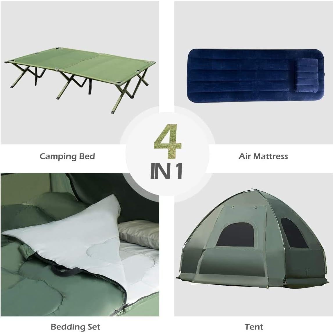 Cama Plegable para Camping LDAILY con Saco de Dormir y Colchón Inflable