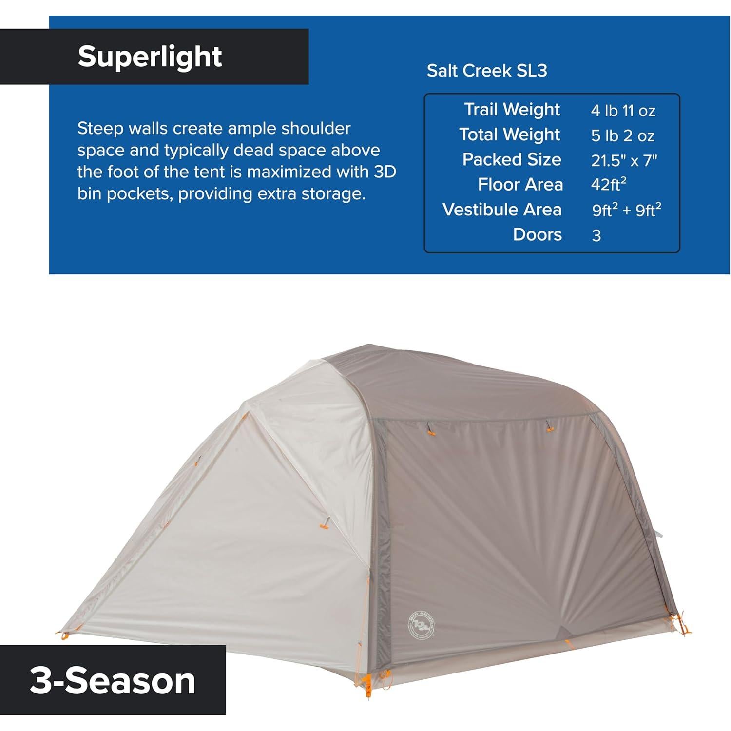 Tienda de Camping Big Agnes Salt Creek SL para 3 Personas