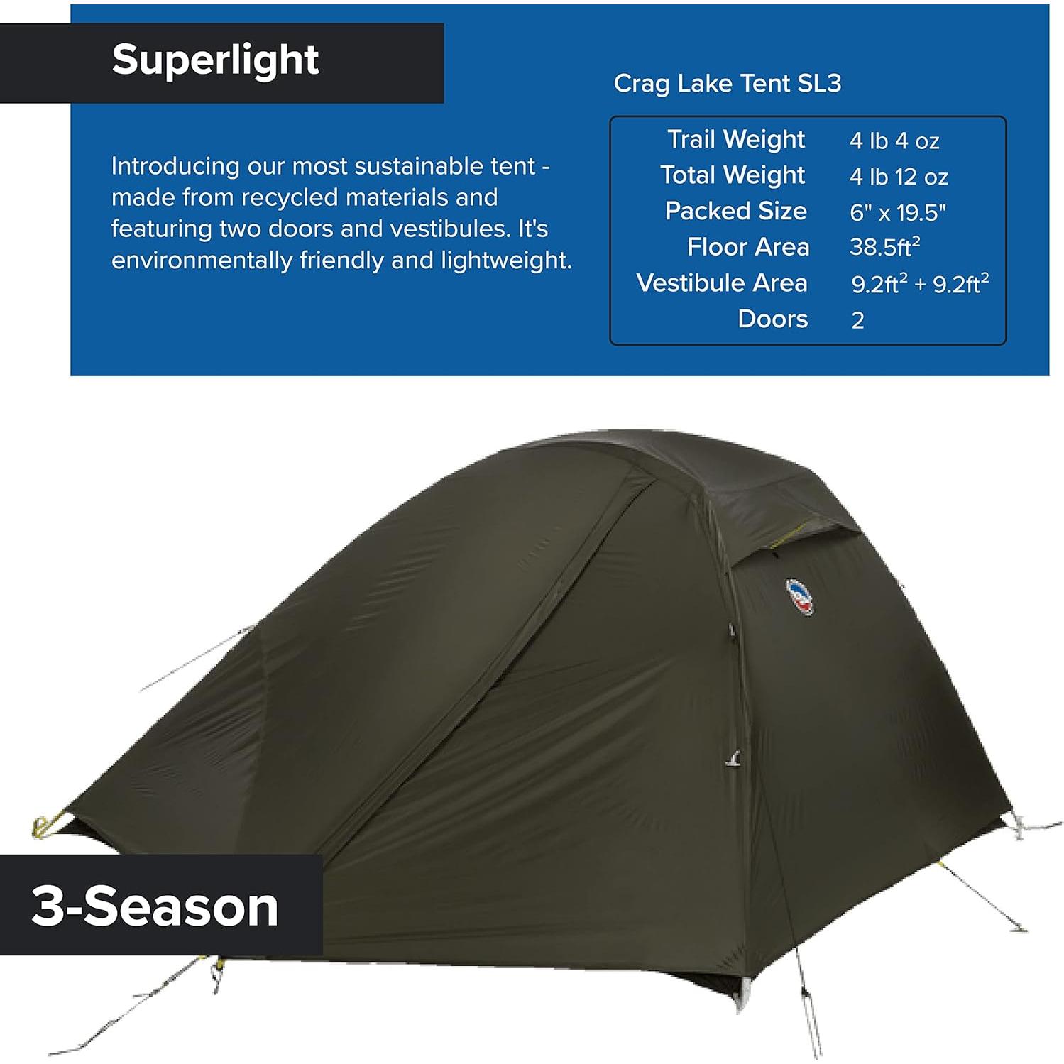 Tienda de Camping Big Agnes Crag Lake 3 Personas Superligera