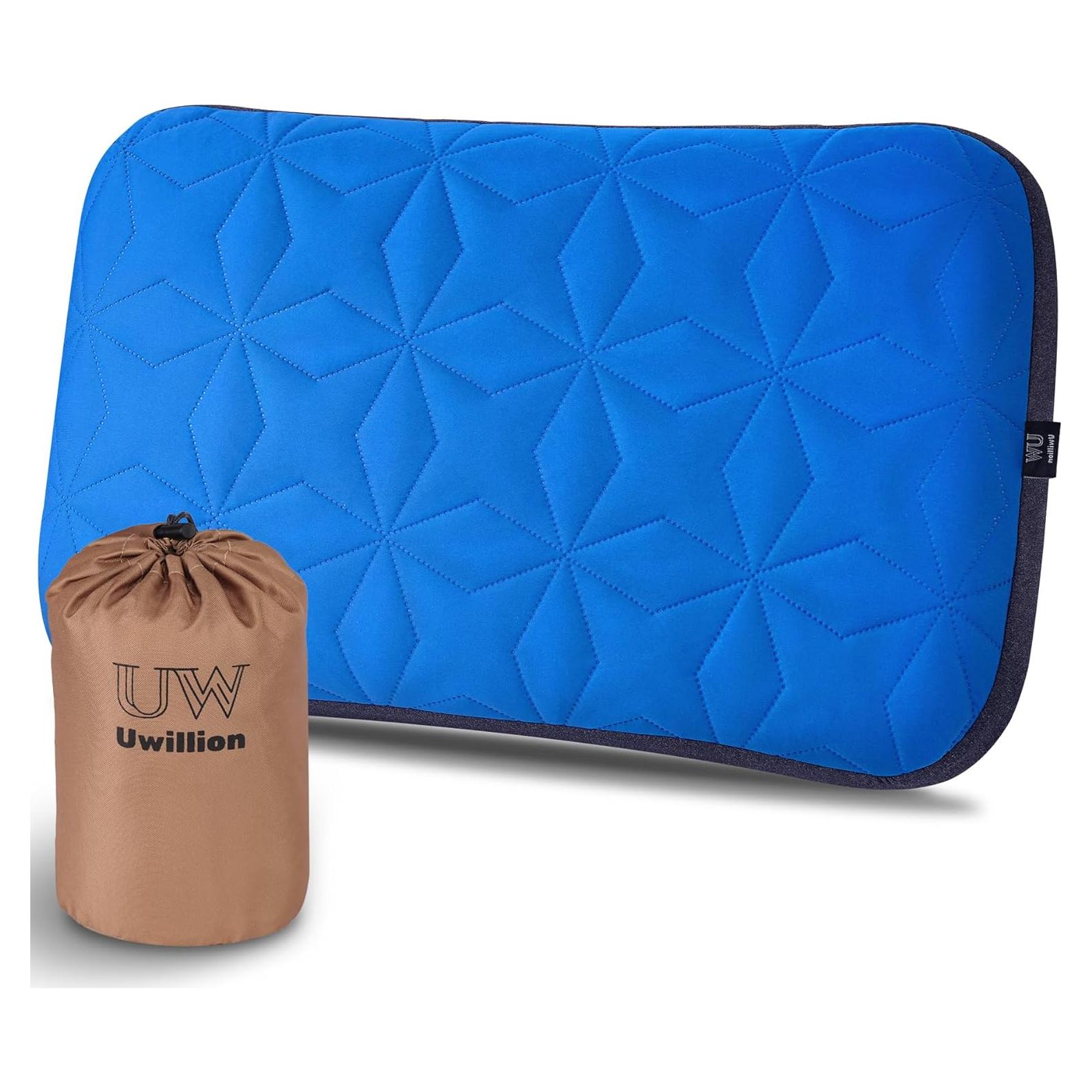 Almohada Inflable de Camping UWILLION Grande 61x38 cm Azul