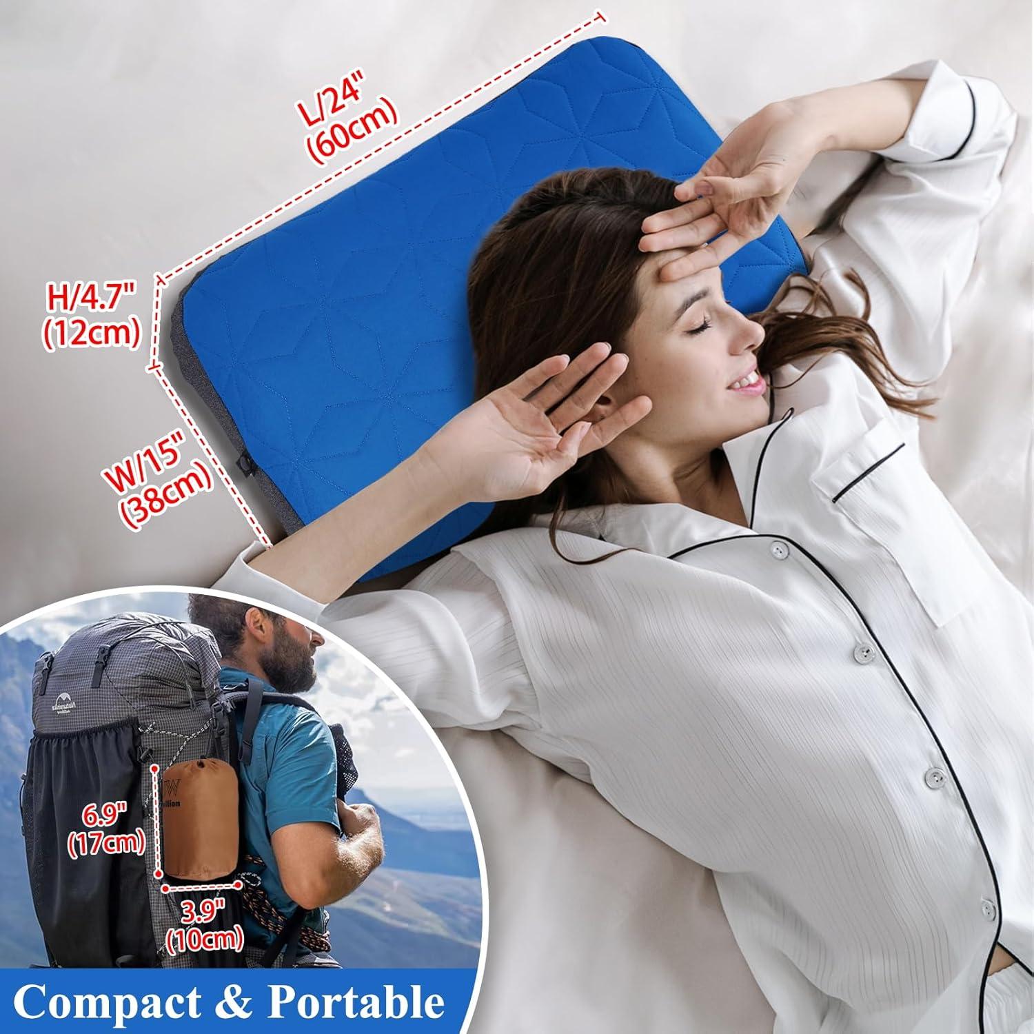 Almohada Inflable de Camping UWILLION Grande 61x38 cm Azul