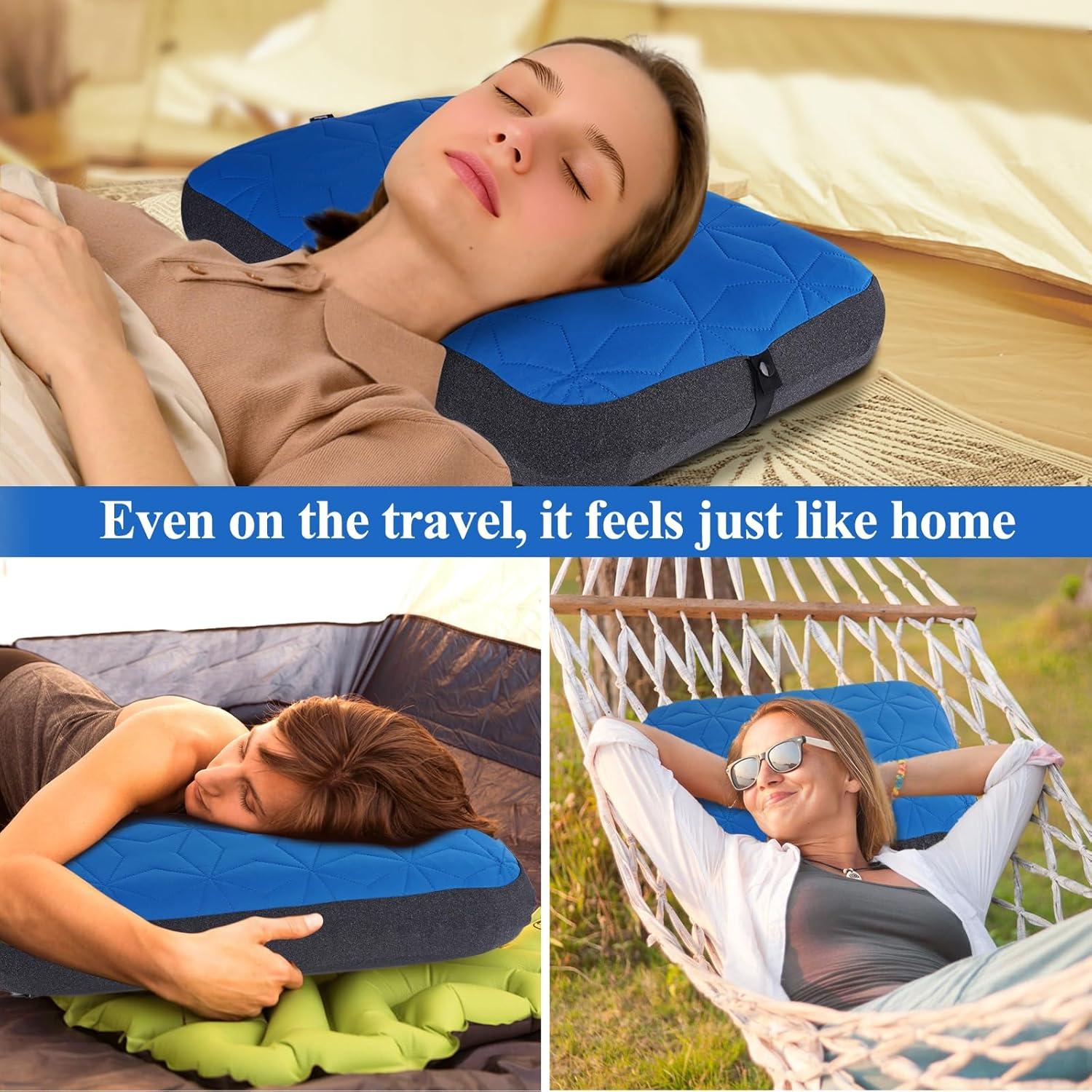 Almohada Inflable de Camping UWILLION Grande 61x38 cm Azul