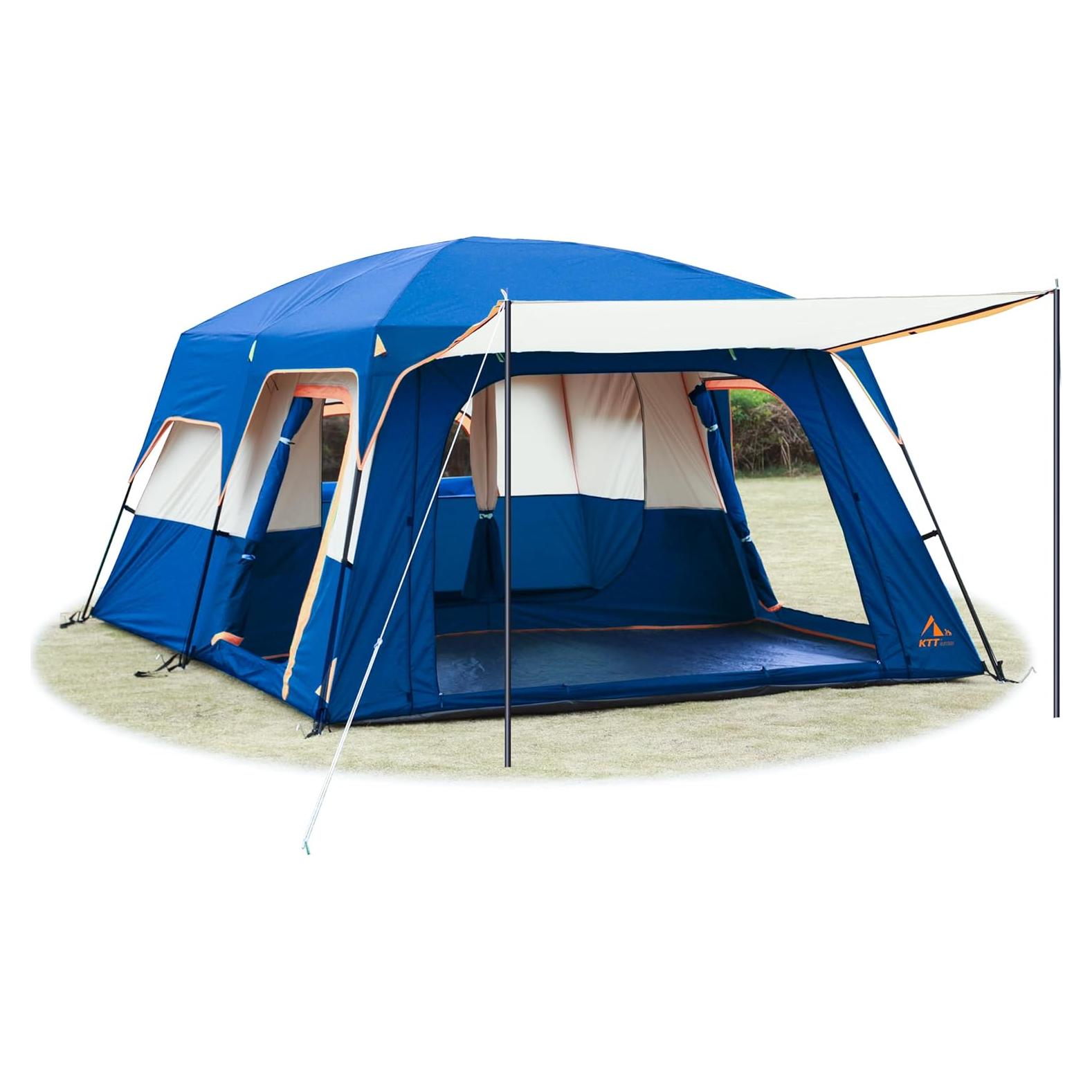 Carpa KTT Extra Grande para 12 Personas, Impermeable, 2 Habitaciones