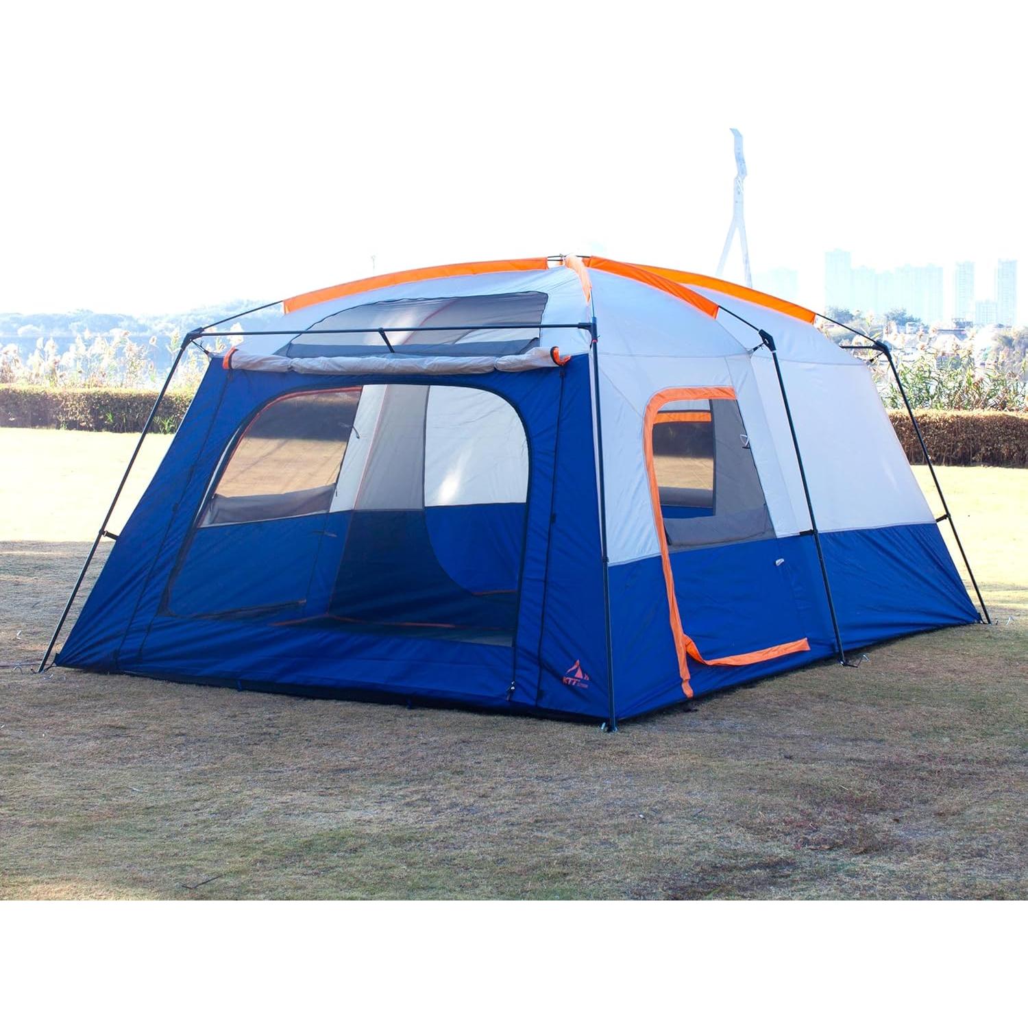 Carpa KTT Extra Grande para 12 Personas, Impermeable, 2 Habitaciones