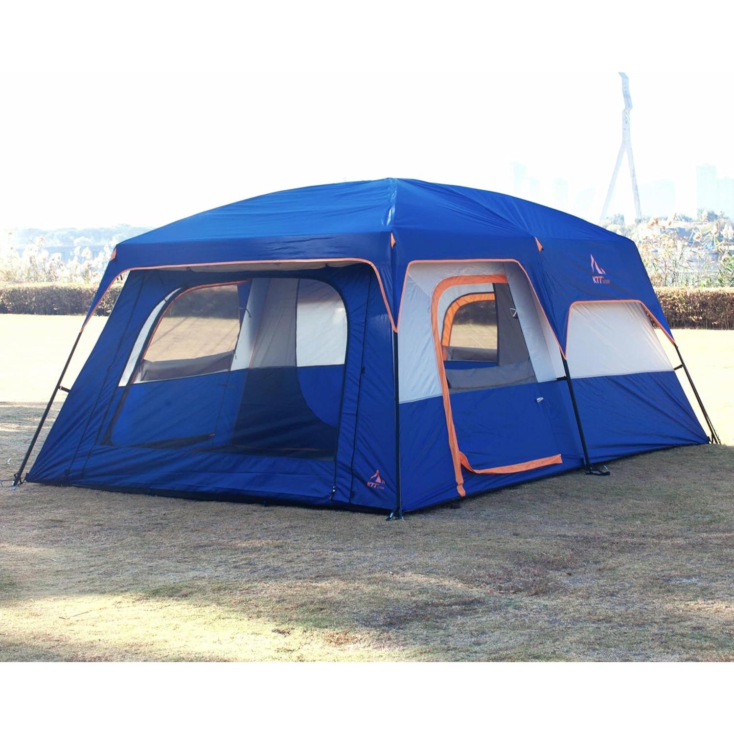 Carpa KTT Extra Grande para 12 Personas, Impermeable, 2 Habitaciones