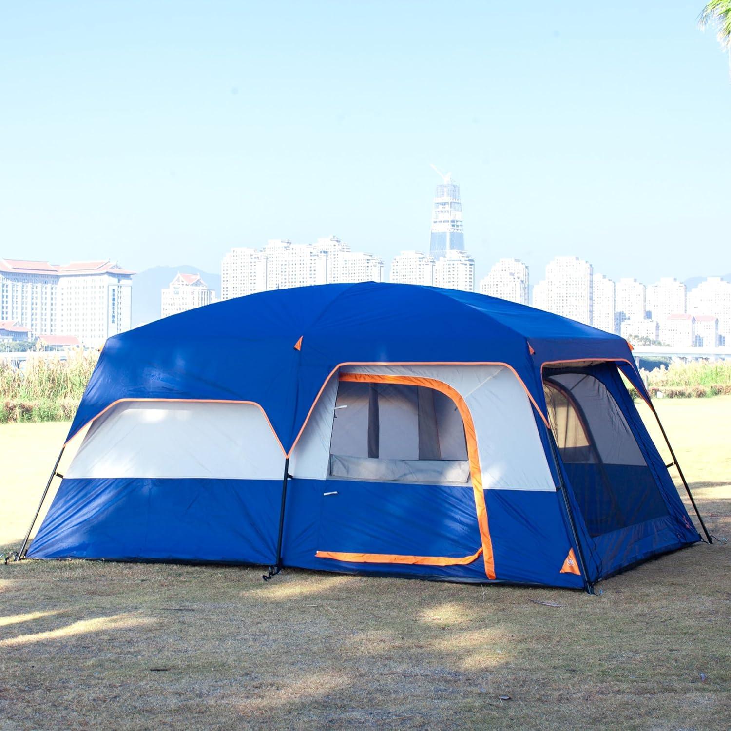 Carpa KTT Extra Grande para 12 Personas, Impermeable, 2 Habitaciones