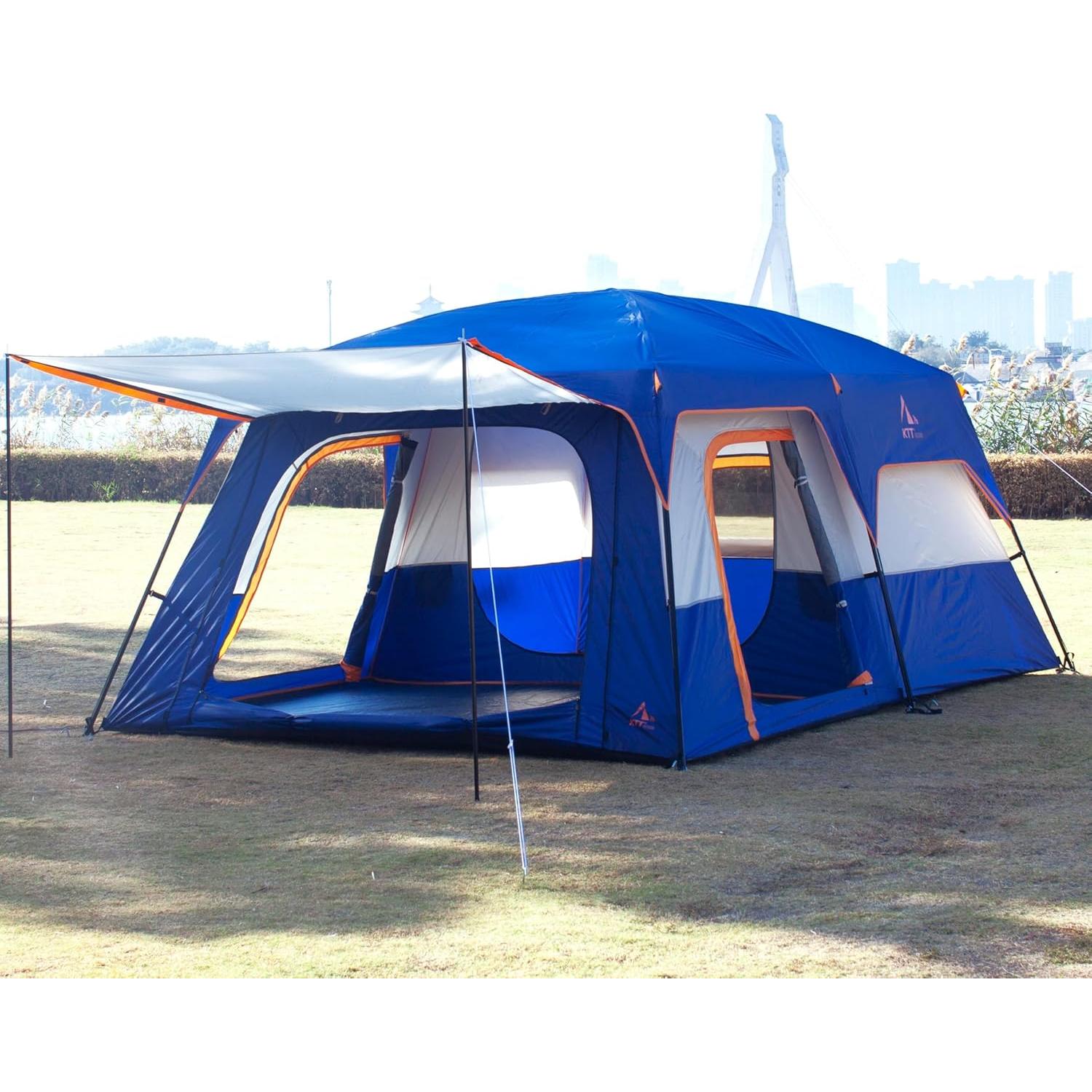 Carpa KTT Extra Grande para 12 Personas, Impermeable, 2 Habitaciones