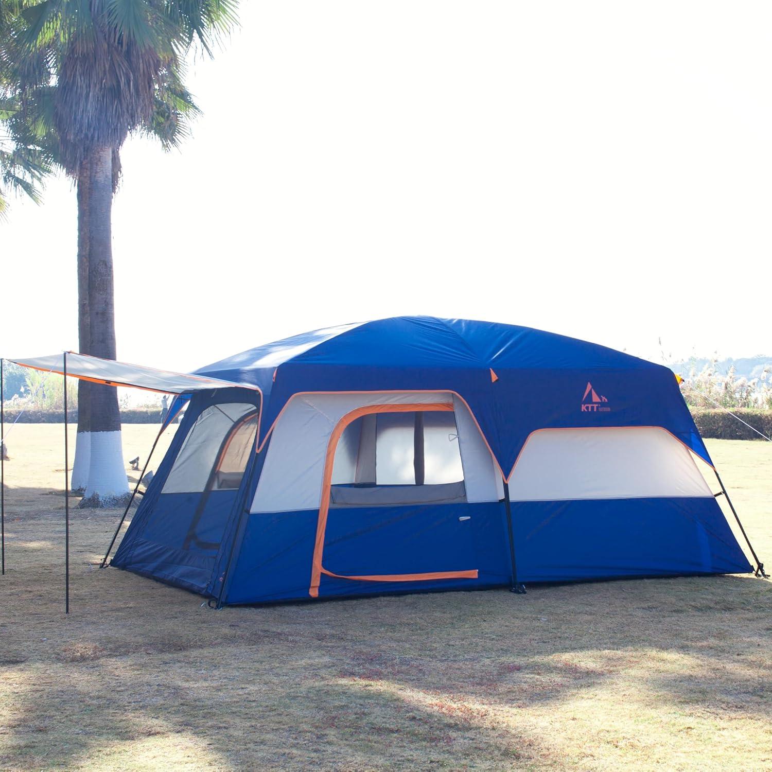 Carpa KTT Extra Grande para 12 Personas, Impermeable, 2 Habitaciones