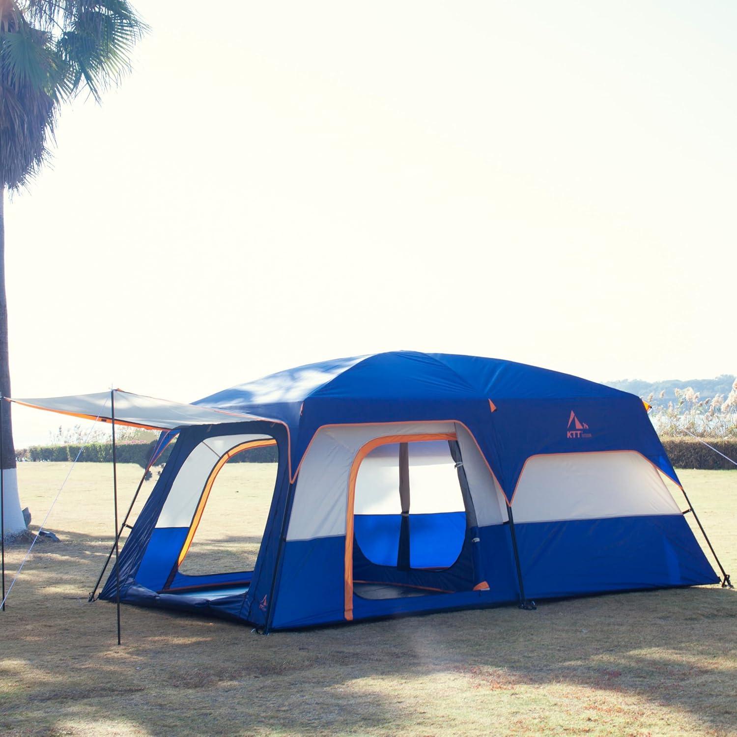 Carpa KTT Extra Grande para 12 Personas, Impermeable, 2 Habitaciones