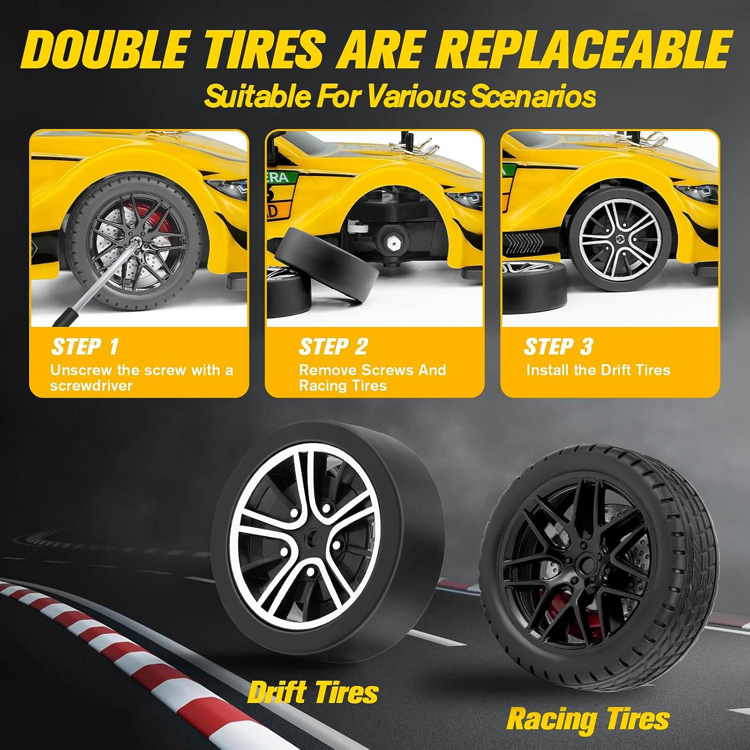 Coche RC Drift PANKQQ 1:16 40 km/h 2.4GHz Amarillo