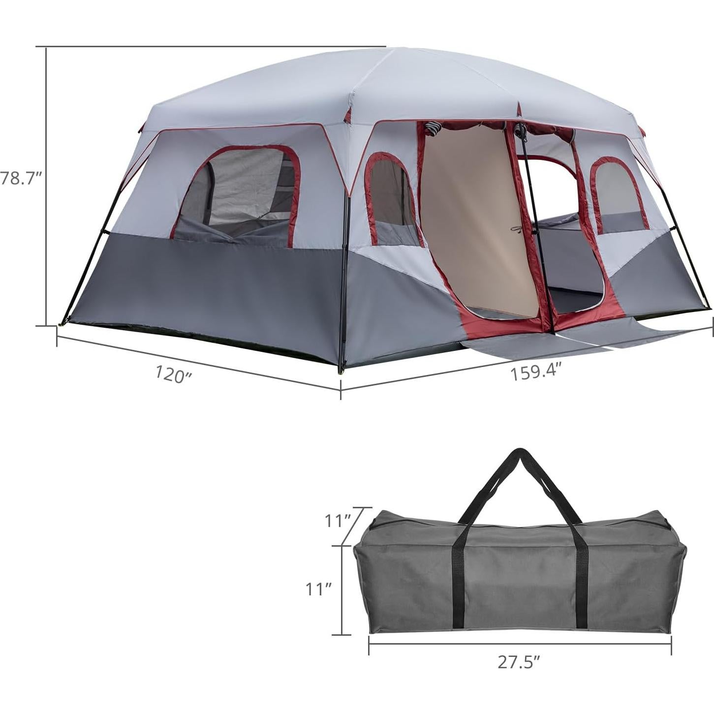 Carpa de Camping Outvita para 10 Personas, 2 Habitaciones, Impermeable