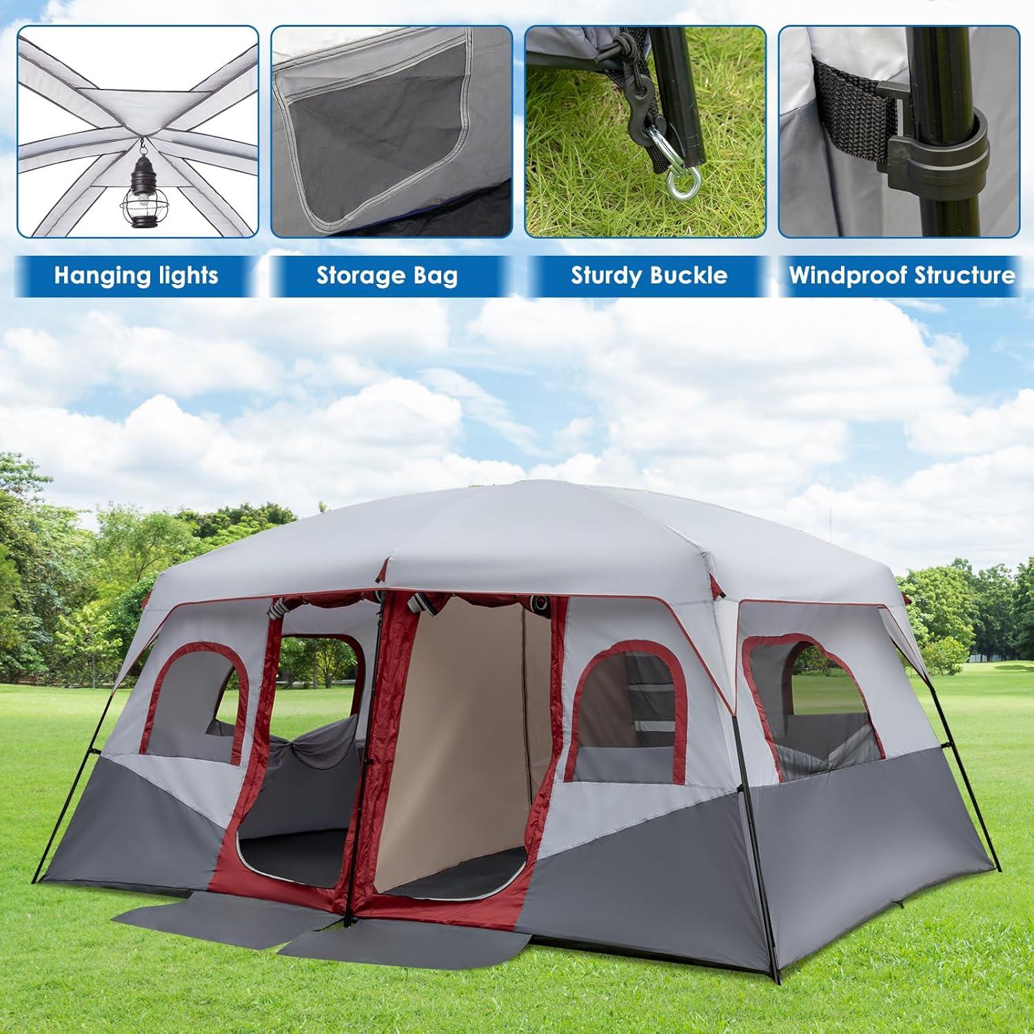 Carpa de Camping Outvita para 10 Personas, 2 Habitaciones, Impermeable