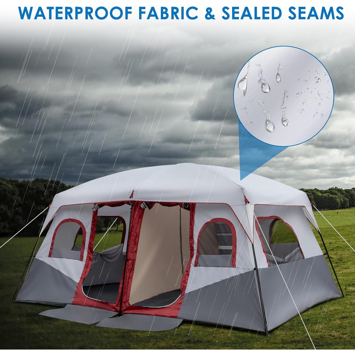 Carpa de Camping Outvita para 10 Personas, 2 Habitaciones, Impermeable