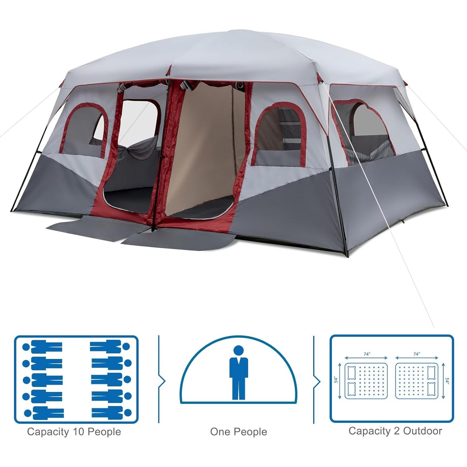 Carpa de Camping Outvita para 10 Personas, 2 Habitaciones, Impermeable